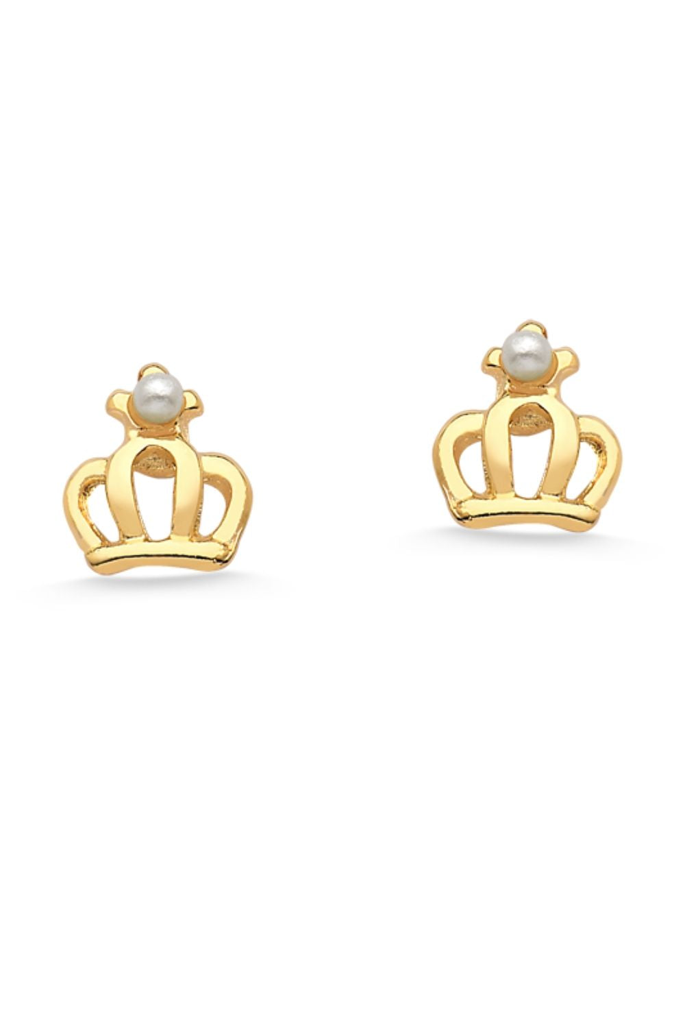 BRINCO MINI COROA COM PÉROLA FOLHEADO A OURO 18K