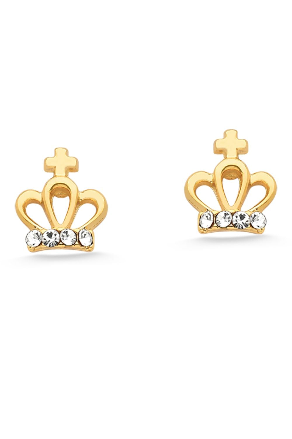 BRINCO MINI COROA COM STRASS FOLHEADO A OURO 18K
