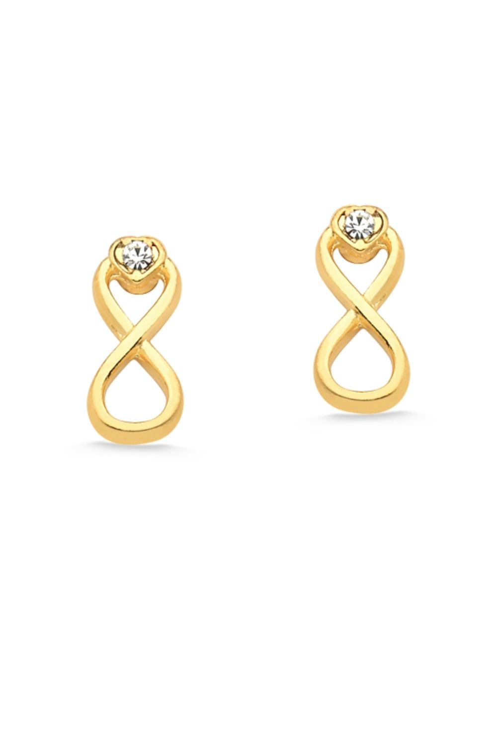 BRINCO MINI INFINITO COM STRASS FOLHEADO A OURO 18K
