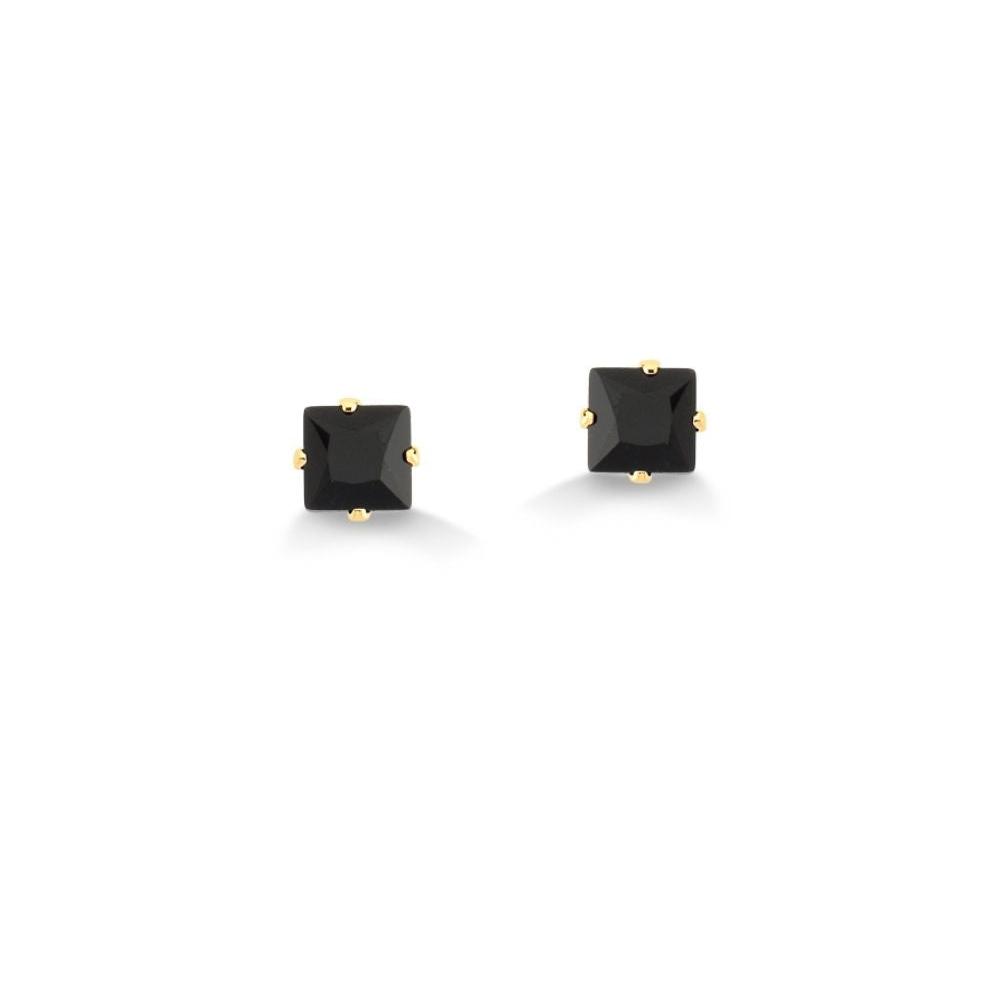 BRINCO PEDRA QUADRADA PRETA FOLHEADO A OURO 18K
