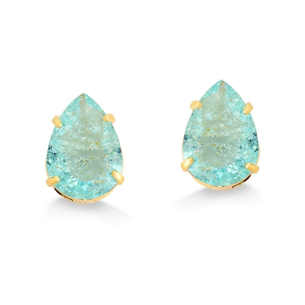 BRINCO PEDRA FUSION AZUL CLARO FOLHEADO A OURO 18K