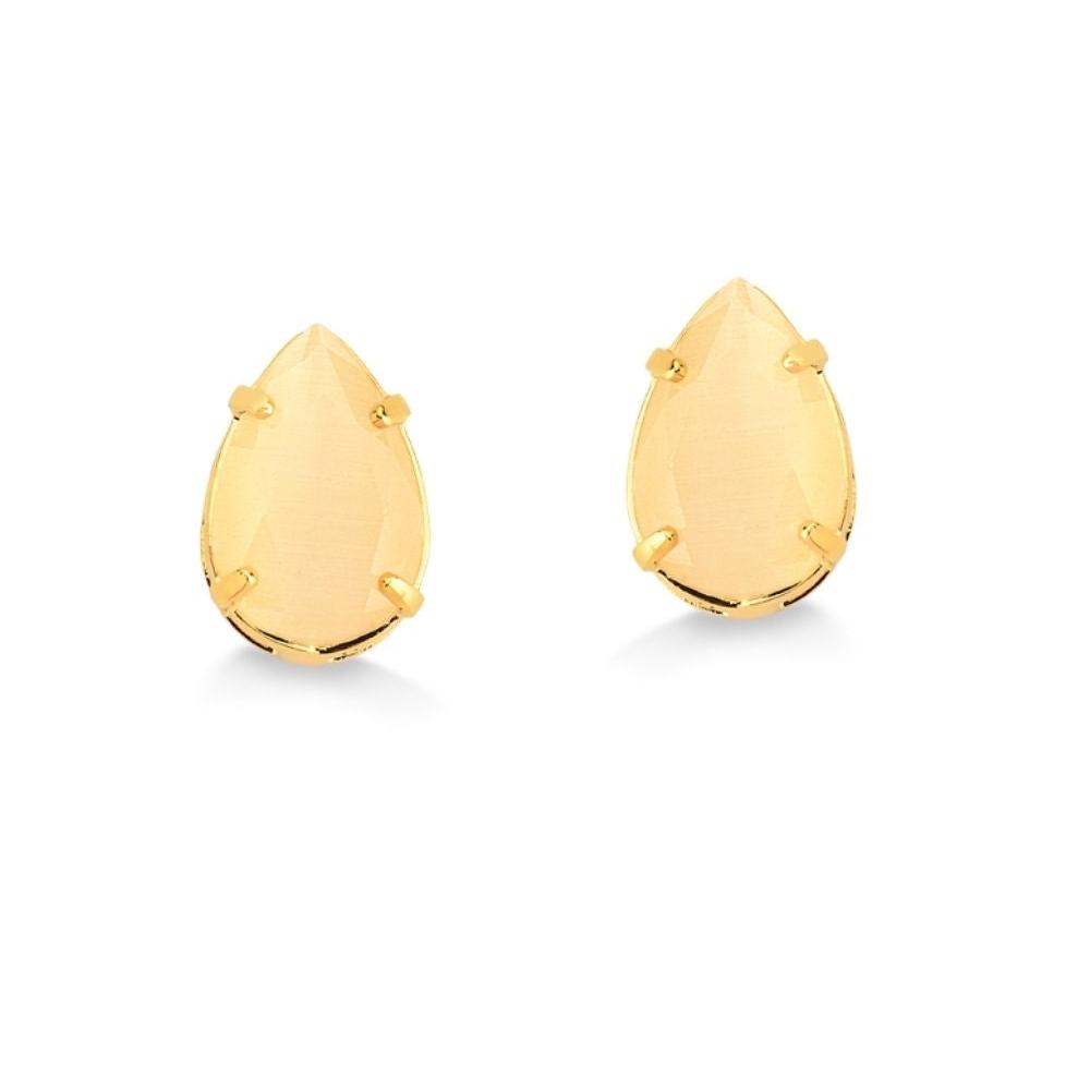 BRINCO DE PEDRA ACETINADA NUDE FOLHEADO A OURO 18K