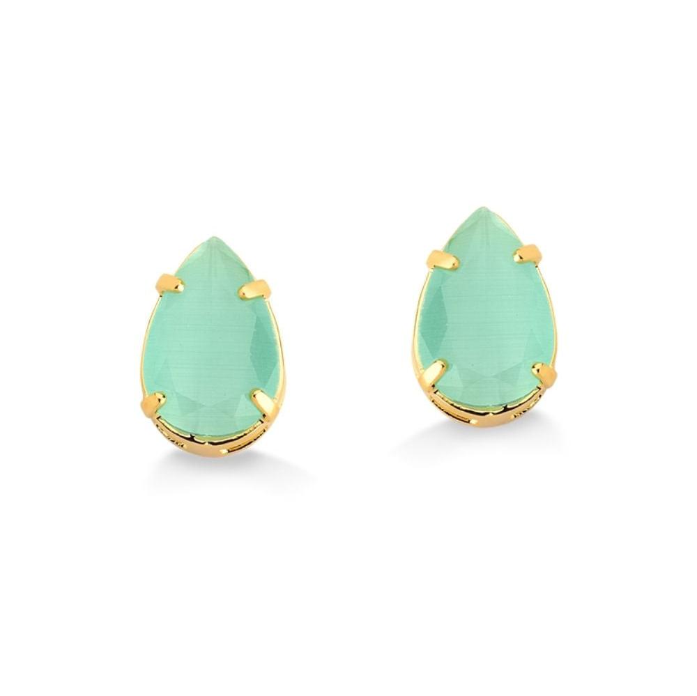 BRINCO PEDRA ACETINADA VERDE FOLHEADO A OURO 18K