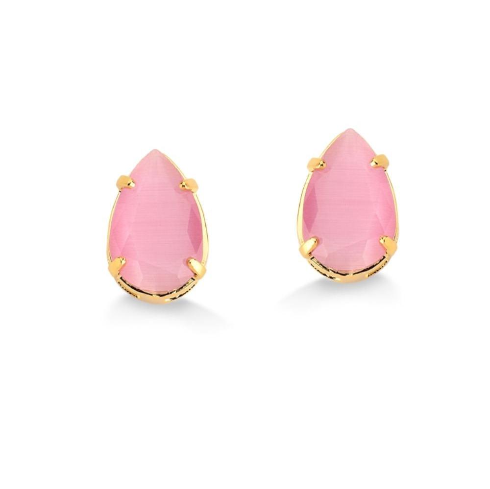 BRINCO PEDRA ACETINADA ROSA FOLHEADO A OURO 18K