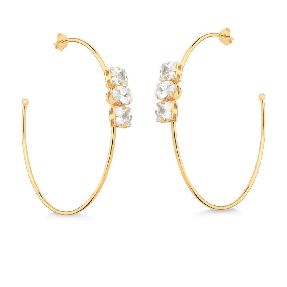 BRINCO DE ARGOLA COM ZIRCÔNIAS COM 7 CM DE DIÂMETRO FOLHEADO A OURO 18K