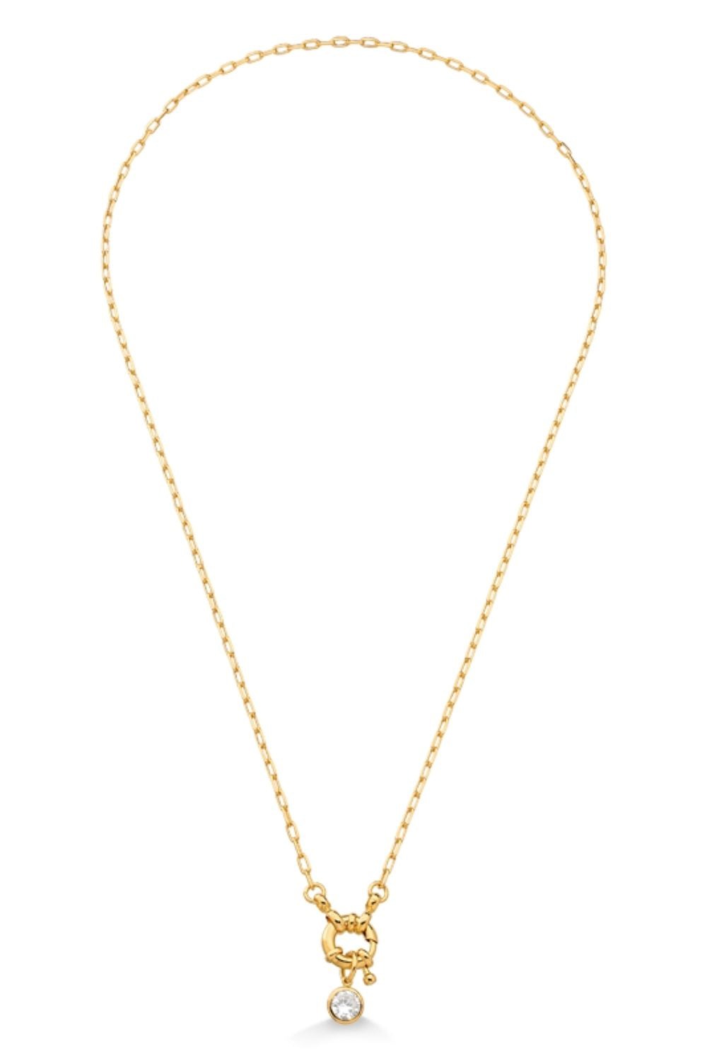 CORRENTE 50 CM COM FECHO BOIA E ZIRCÔNIA FOLHEADA A OURO 18K