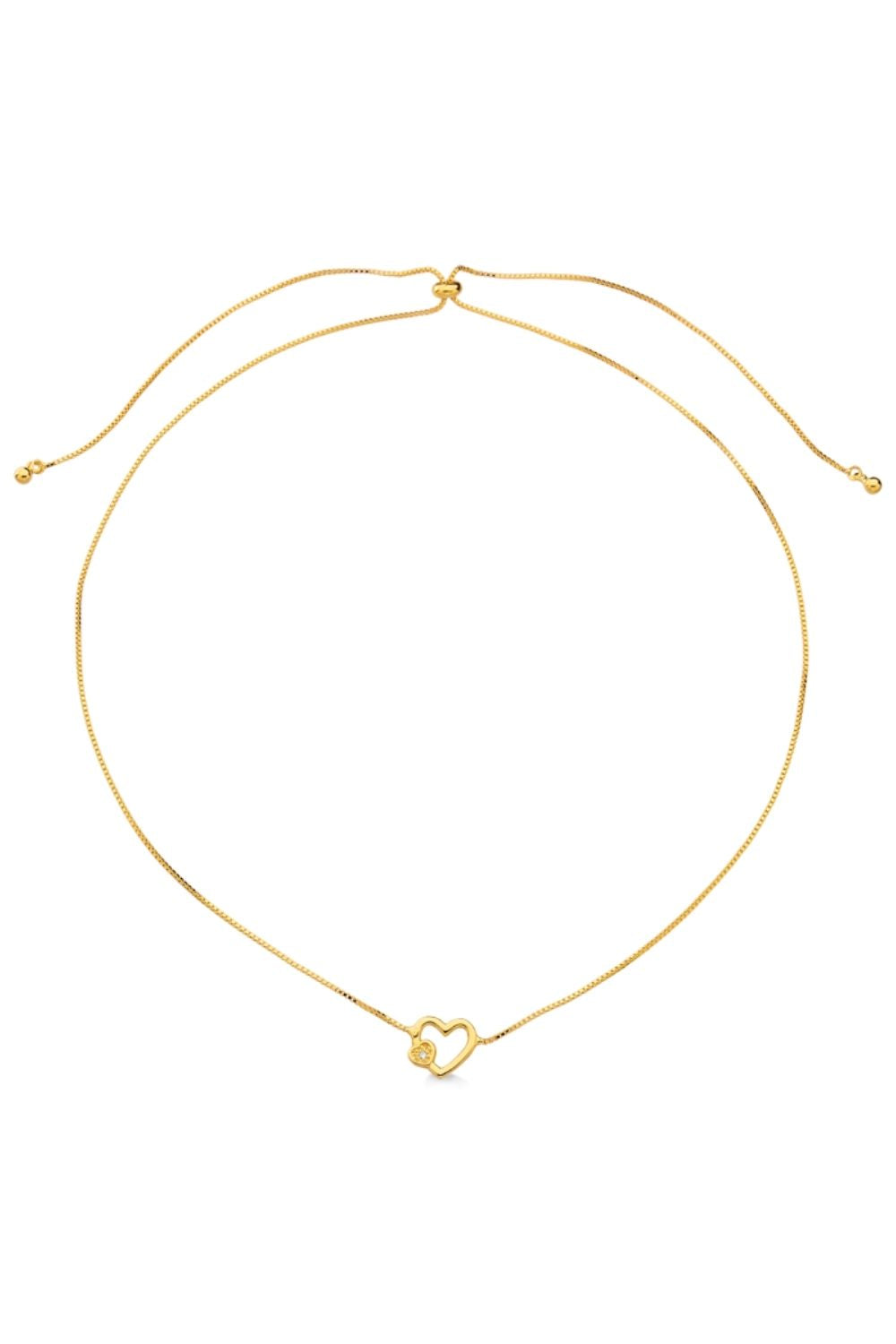 COLAR CHOKER AJUSTÁVEL COM CORAÇÃO FOLHEADO A OURO 18K