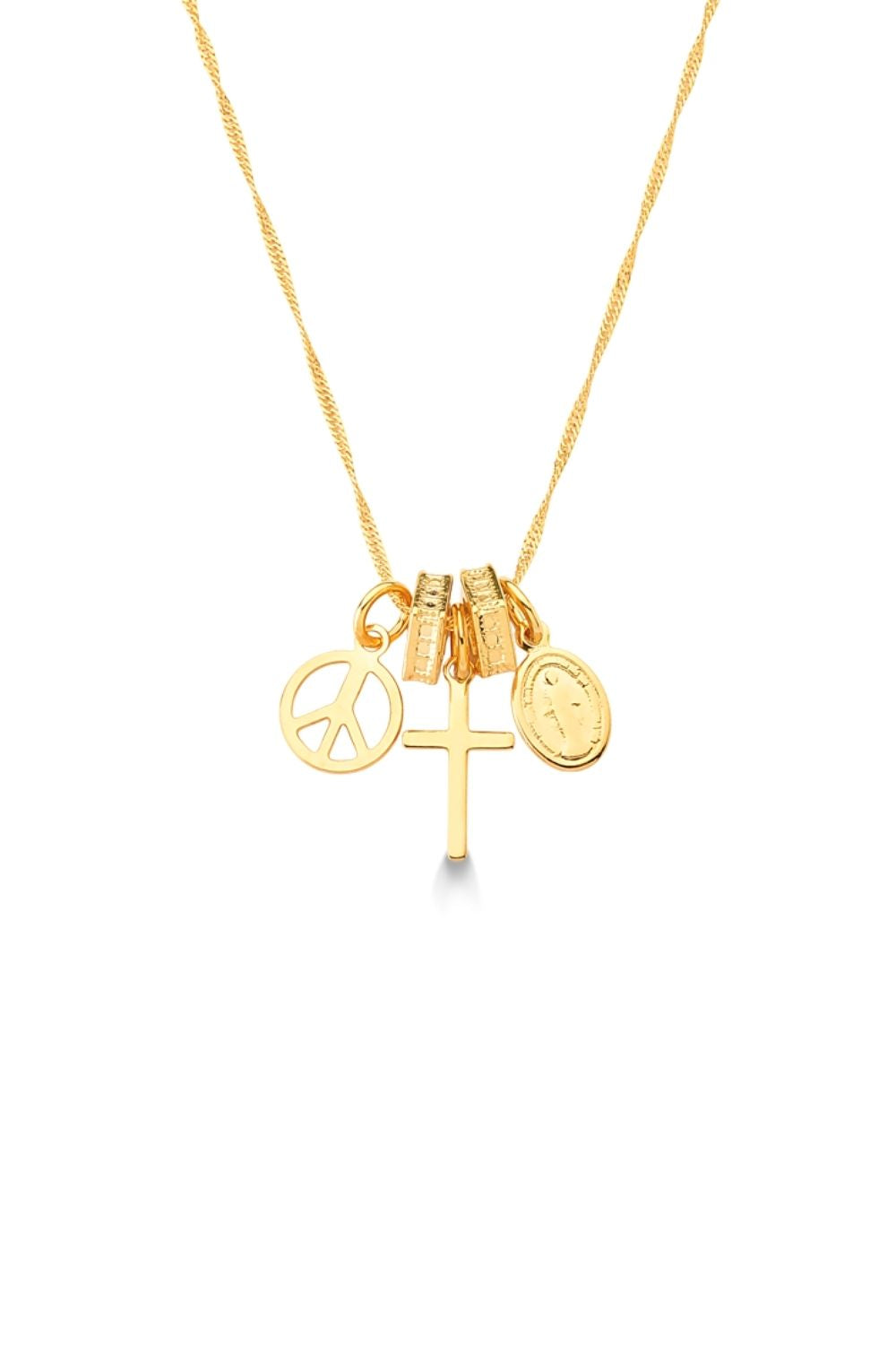 COLAR CRUZ PAZ E N SRA FOLHEADO A OURO 18K