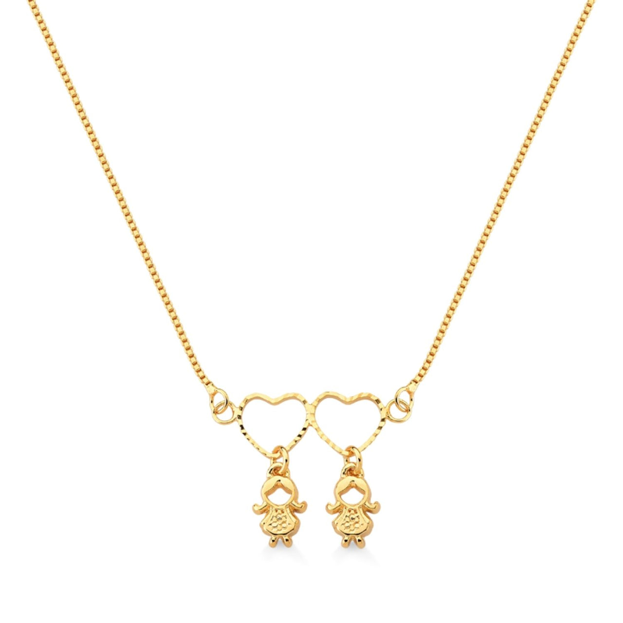 COLAR CORAÇÃO DUAS MENINAS FOLHEADO A OURO 18K
