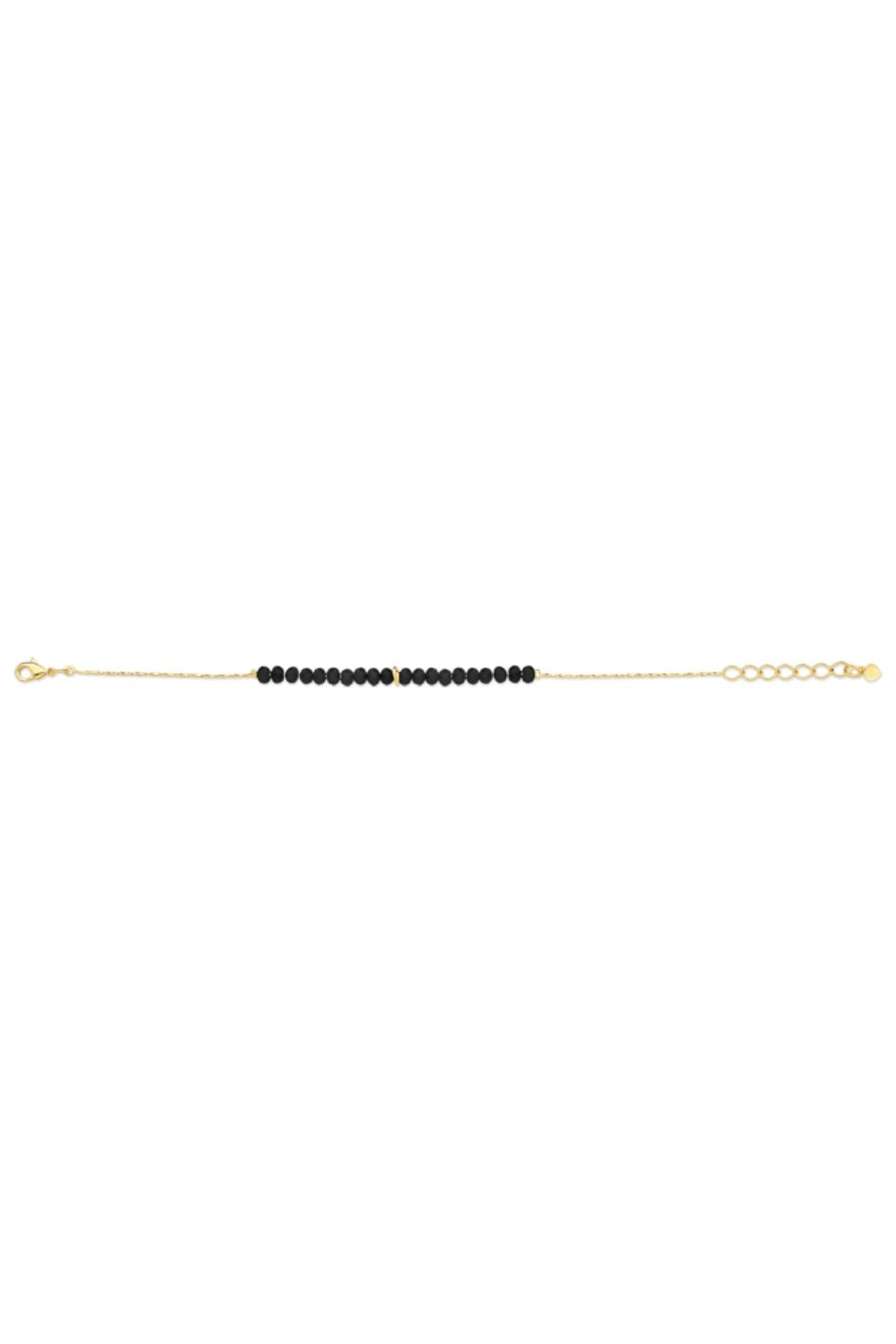PULSEIRA DELICADA COM PEDRAS PRETAS PEQUENAS FOLHEADA A OURO 18K
