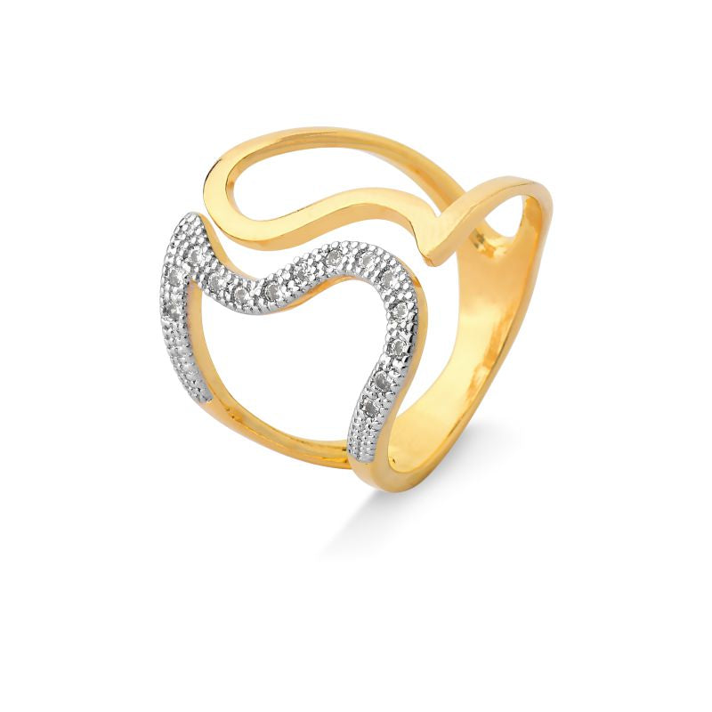 ANEL CRAVEJADO DE ZIRCÔNIAS COM APLICAÇÃO DE RÓDIO FOLHEADO A OURO 18K