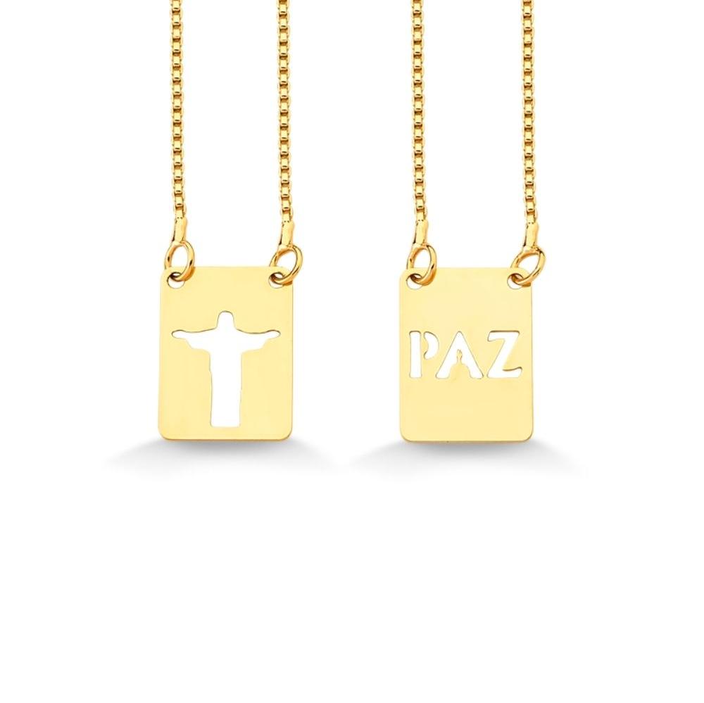 ESCAPULÁRIO PAZ DE CRISTO FOLHEADO A OURO 18K