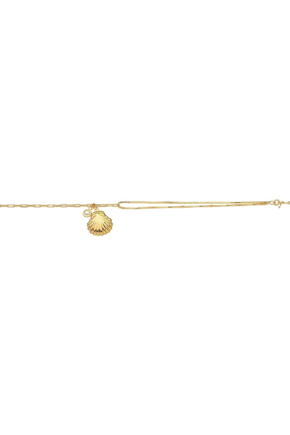 PULSEIRA COM CONCHA E PEROLA FOLHEADA A OURO 18K