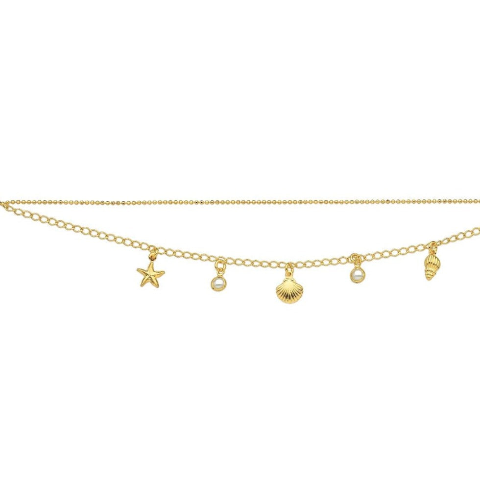 PULSEIRA DUPLA COM MOTIVOS DO MAR FOLHEADO A OURO 18K