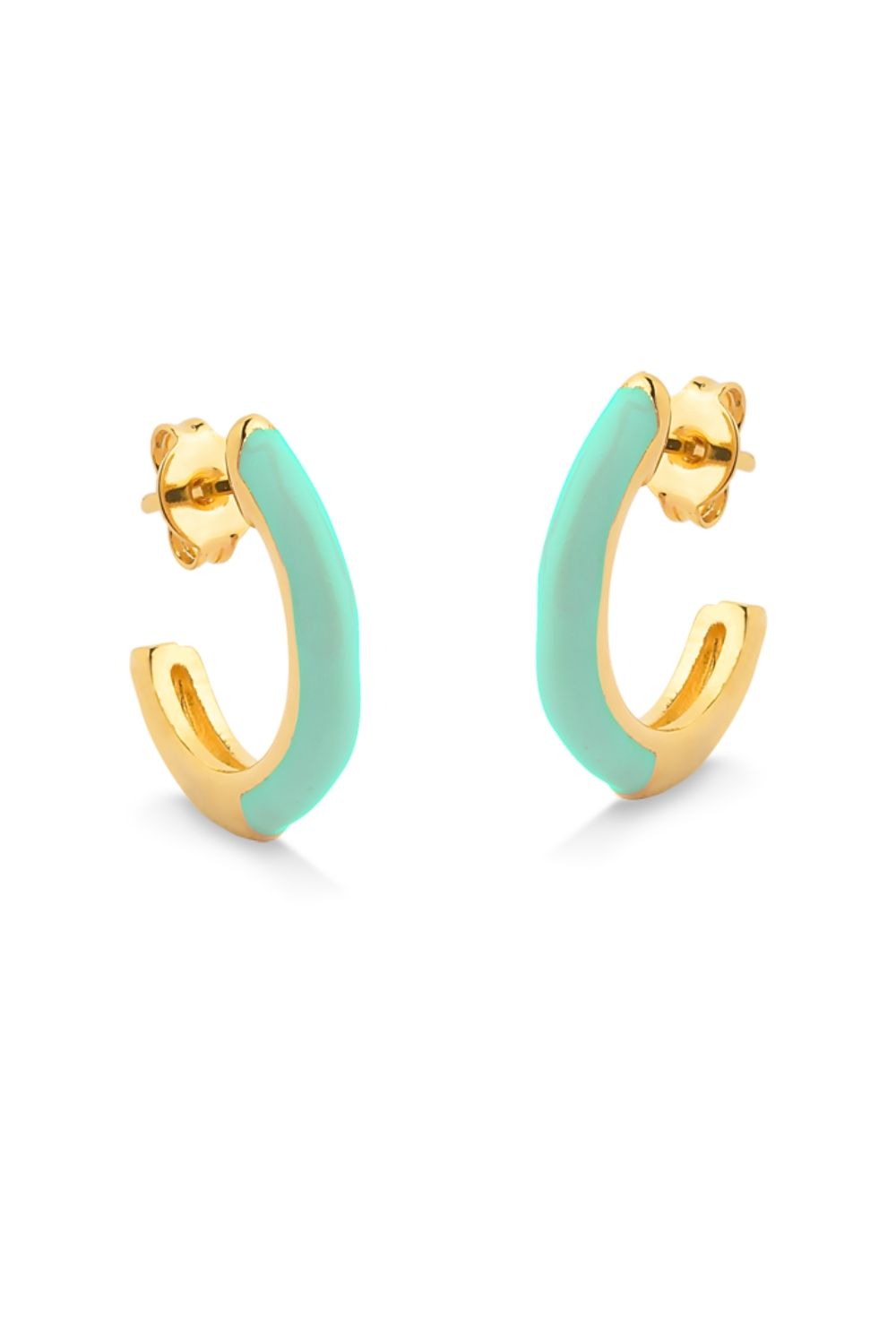 BRINCO DE ARGOLA ABERTA COM RESINA VERDE FOLHEADO A OURO 18K GRANDE