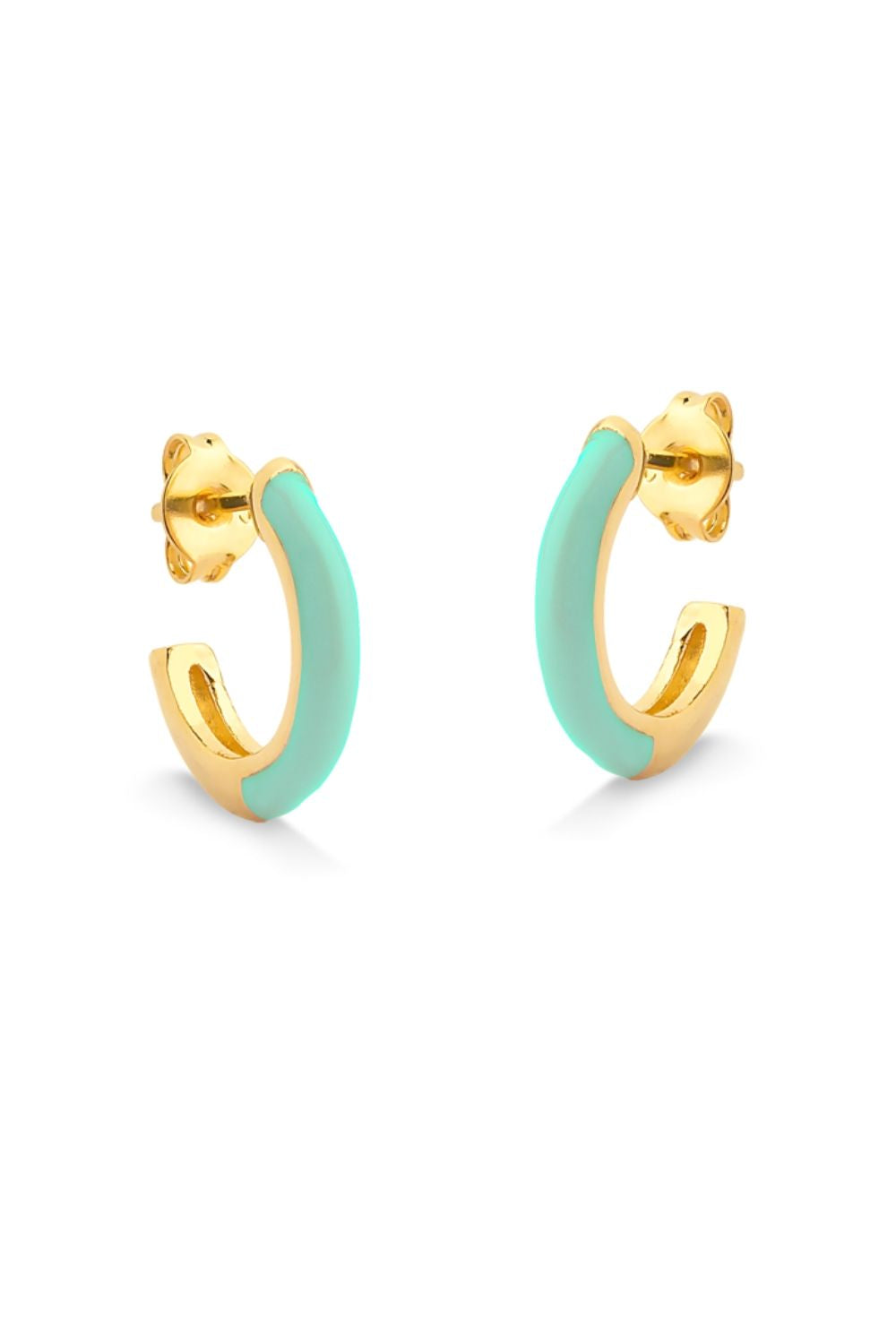 BRINCO DE ARGOLA ABERTA COM RESINA VERDE FOLHEADO A OURO 18K MÉDIO