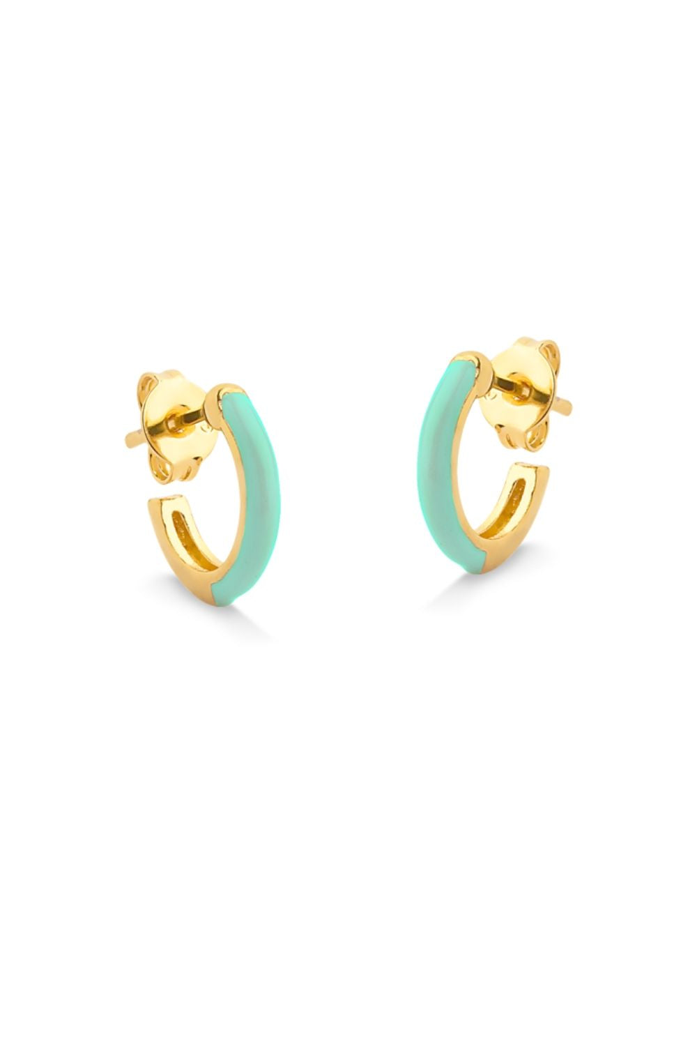 BRINCO DE ARGOLA ABERTA COM RESINA VERDE FOLHEADO A OURO 18K PEQUENO