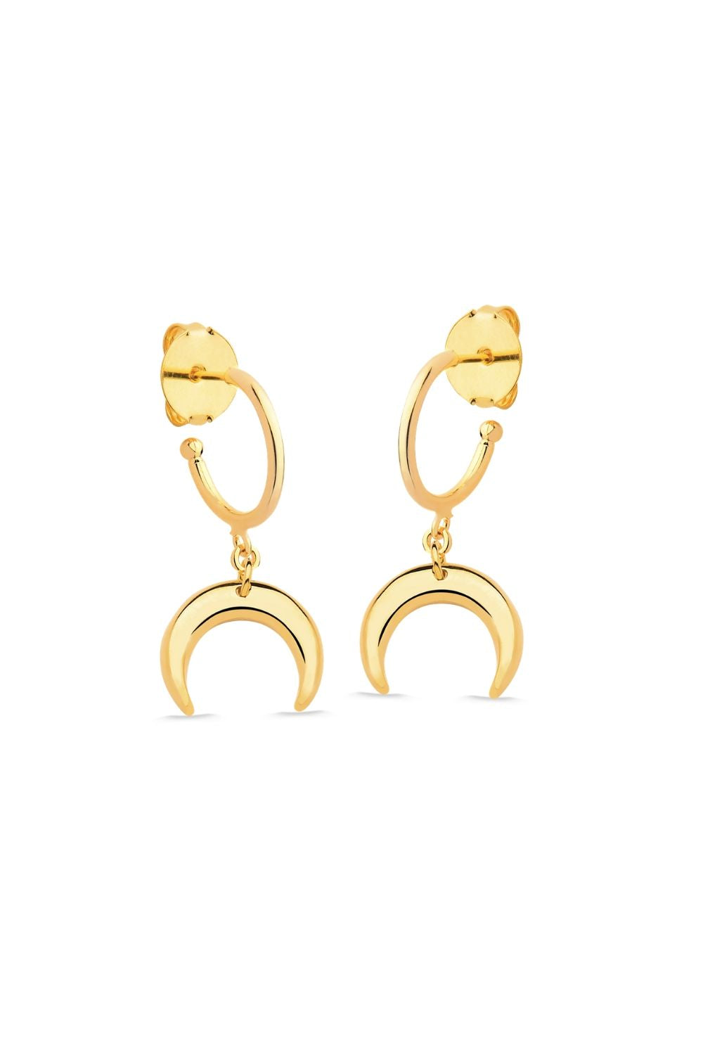 BRINCO DE ARGOLA COM PINGENTE DENTE DE SABRE MEIA LUA FOLHEADO A OURO 18K