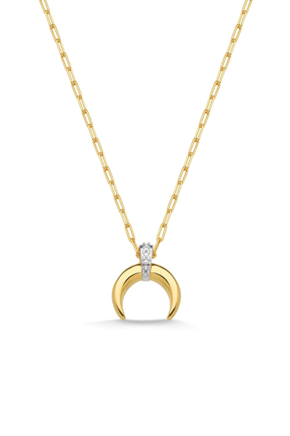 COLAR COM PINGENTE DENTE DE SABRE MEIA LUA FOLHEADO A OURO 18K