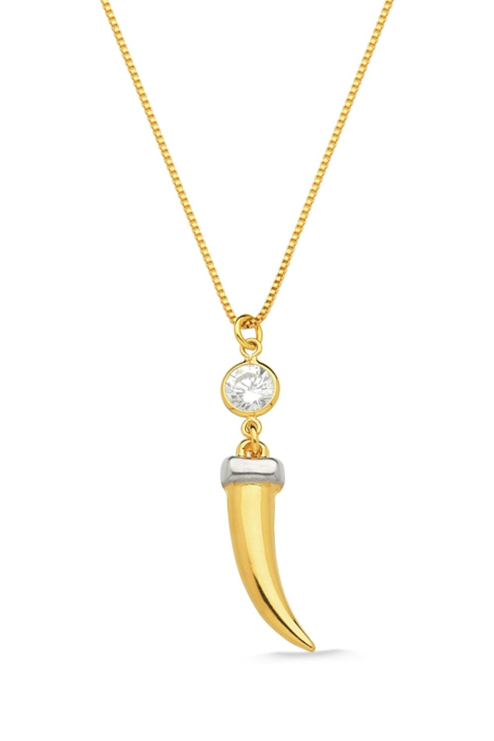 COLAR COM PINGENTE DENTE DE SABRE E ZIRCÔNIA FOLHEADO A OURO 18K