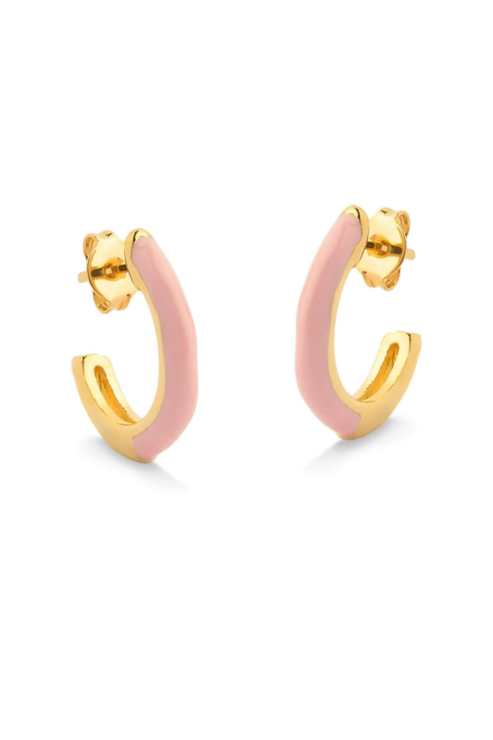 BRINCO DE ARGOLA ABERTA COM RESINA ROSA FOLHEADO A OURO 18K GRANDE