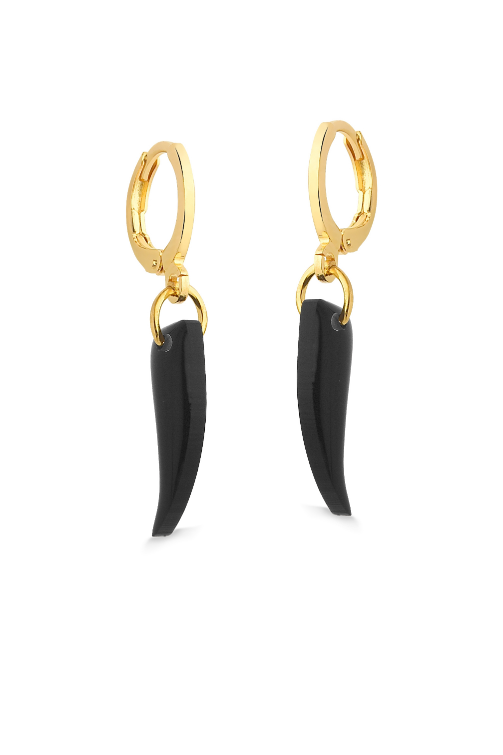 BRINCO DE ARGOLA DENTE DE SABRE EM ACRÍLICO PRETO PEQUENO