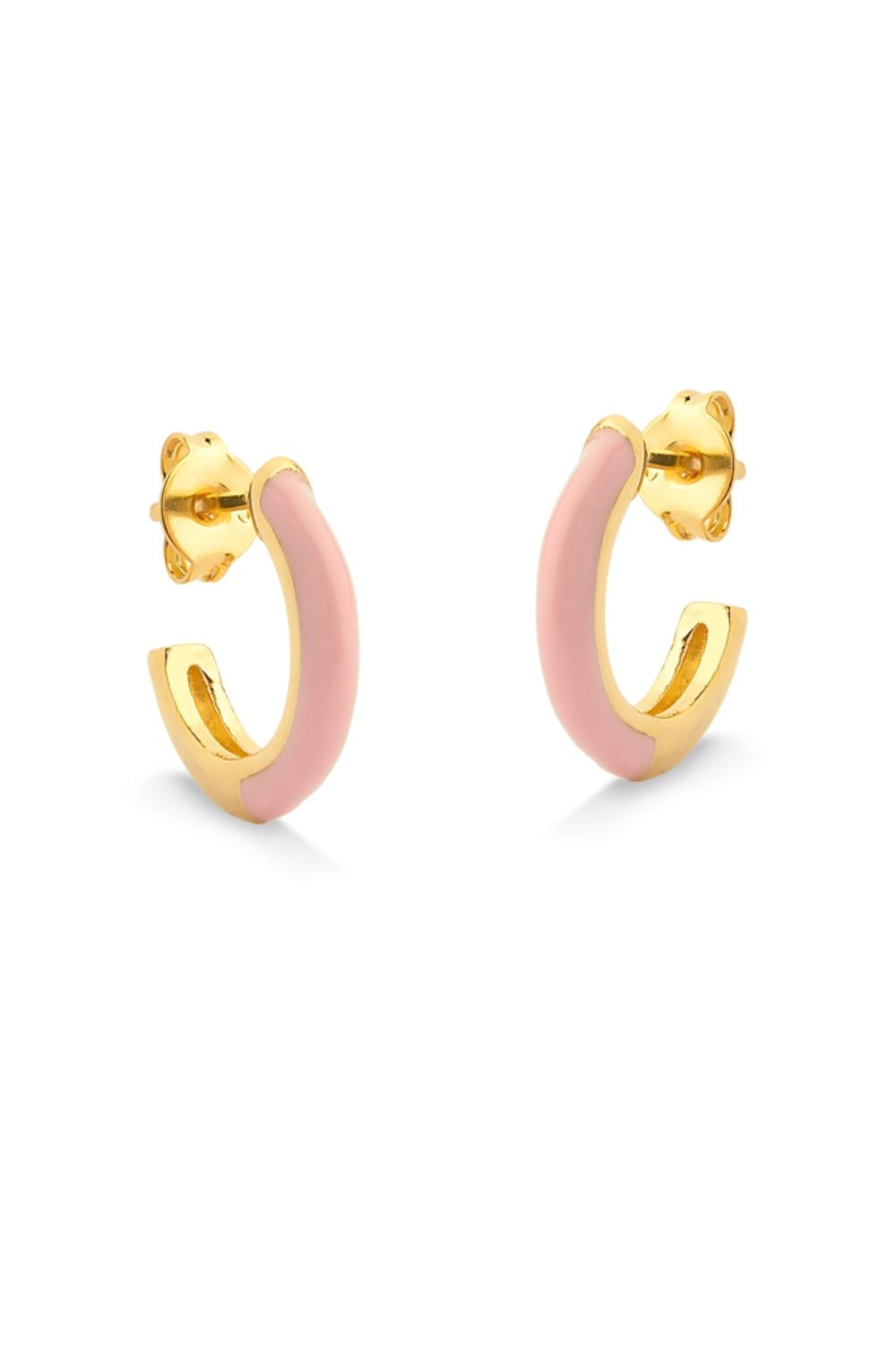 BRINCO DE ARGOLA ABERTA COM RESINA ROSA FOLHEADO A OURO 18K MÉDIO