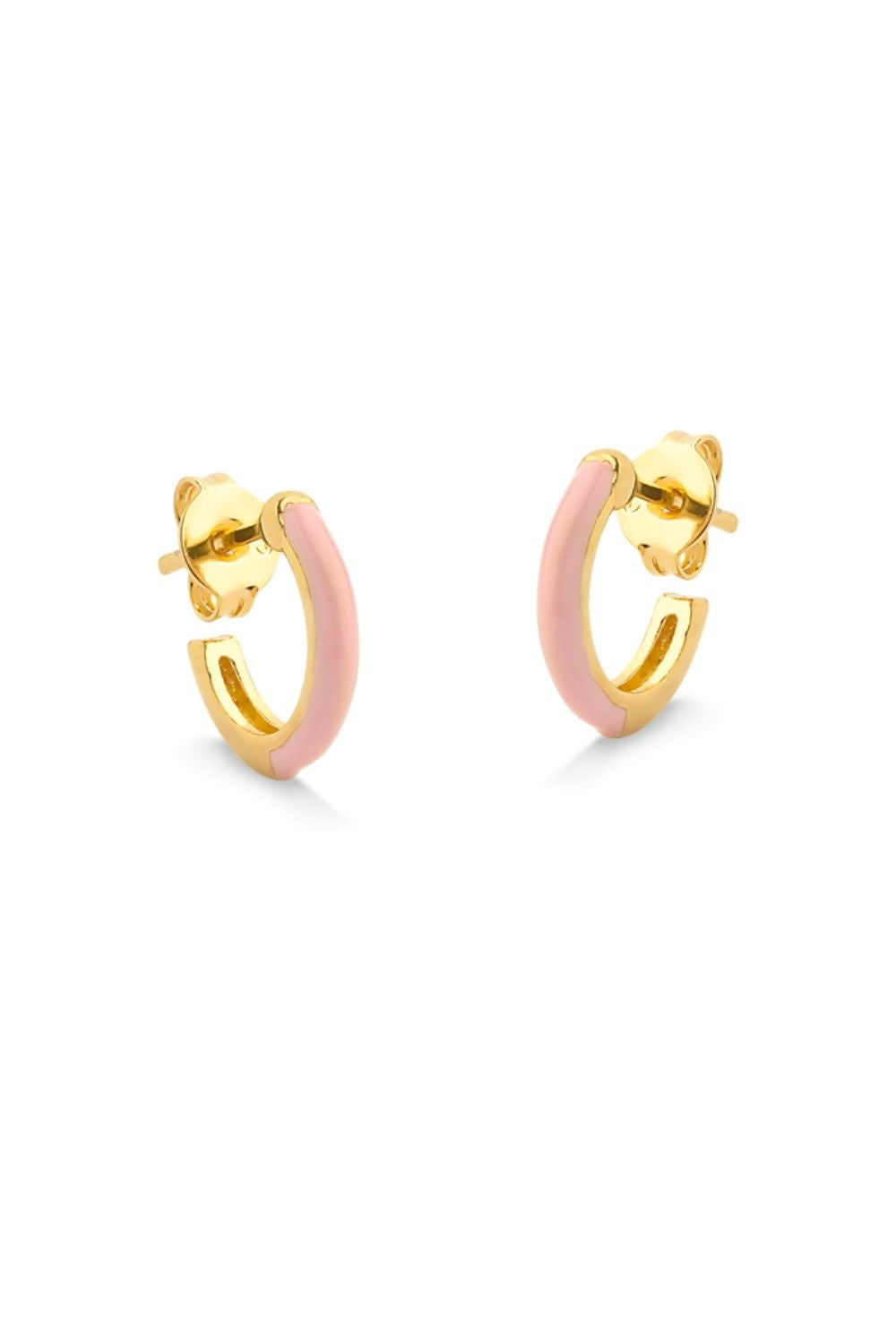 BRINCO DE ARGOLA ABERTA COM RESINA ROSA FOLHEADO A OURO 18K PEQUENO