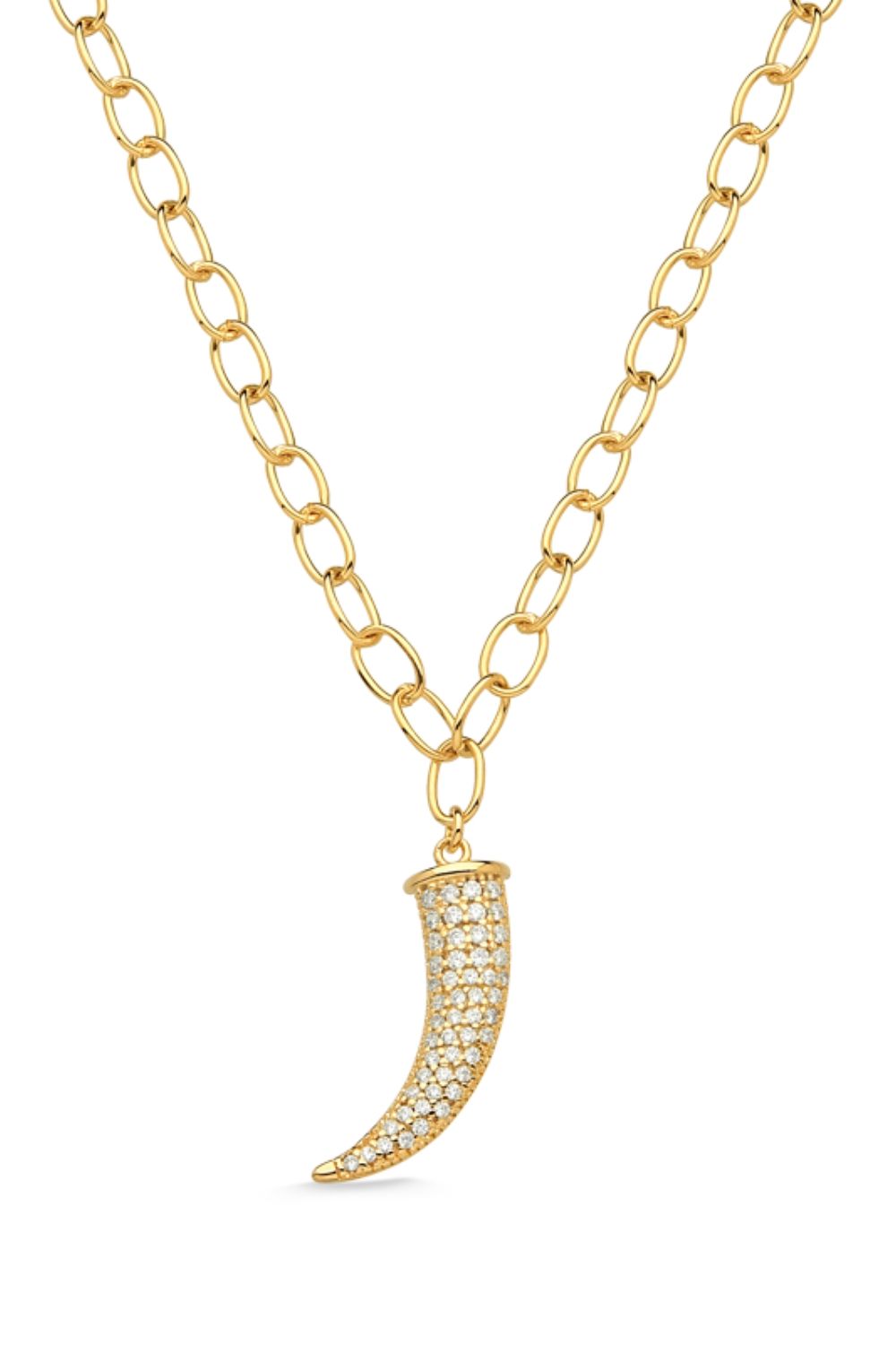 COLAR COM PINGENTE DENTE DE SABRE CRAVEJADO DE ZIRCÔNIAS FOLHEADO A OURO 18K