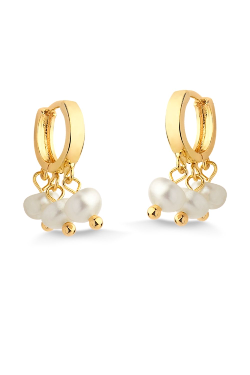 BRINCO DE ARGOLA COM PINGENTES DE PÉROLA BARROCA FOLHEADO A OURO 18K