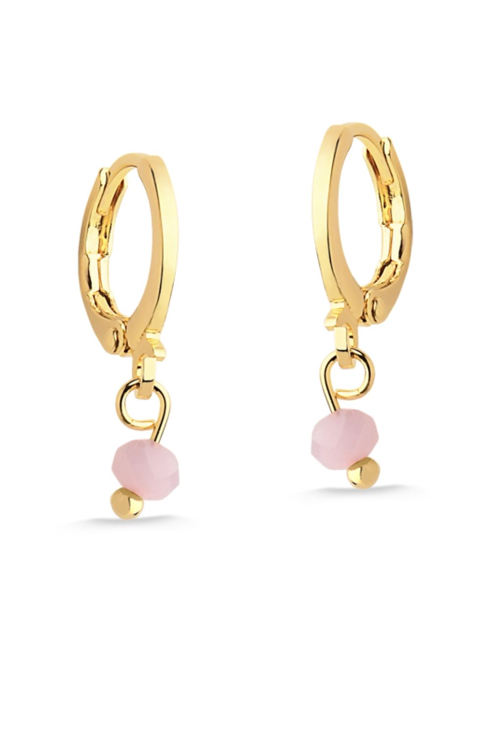 BRINCO DE ARGOLA COM PINGENTE DE PEDRA NATURAL PEQUENA ROSA