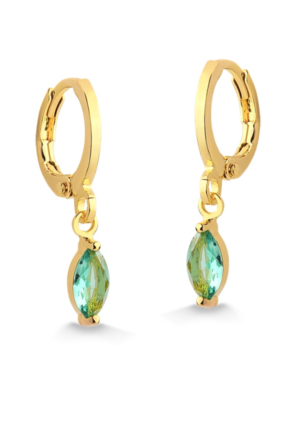 BRINCO DE ARGOLA COM PINGENTE DE ZIRCÔNIA VERDE FOLHEADO A OURO 18K
