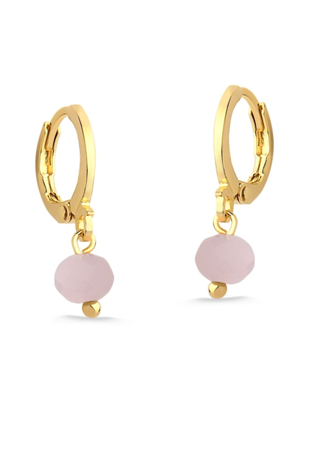 BRINCO DE ARGOLA COM PINGENTE DE PEDRA NATURAL MÉDIA ROSA
