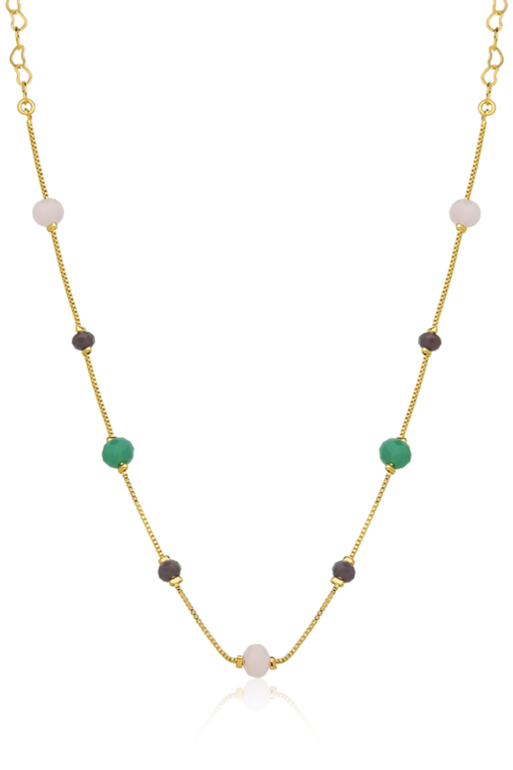 COLAR CHOKER COM PEDRAS NATURAIS COLORIDAS E EXTENSOR EM CORAÇÕES
