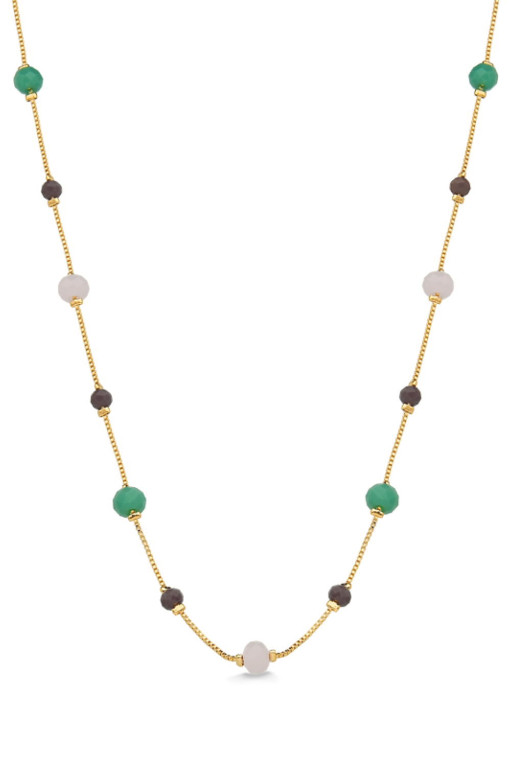 COLAR COM PEDRAS NATURAIS COLORIDAS FOLHEADO A OURO 18K