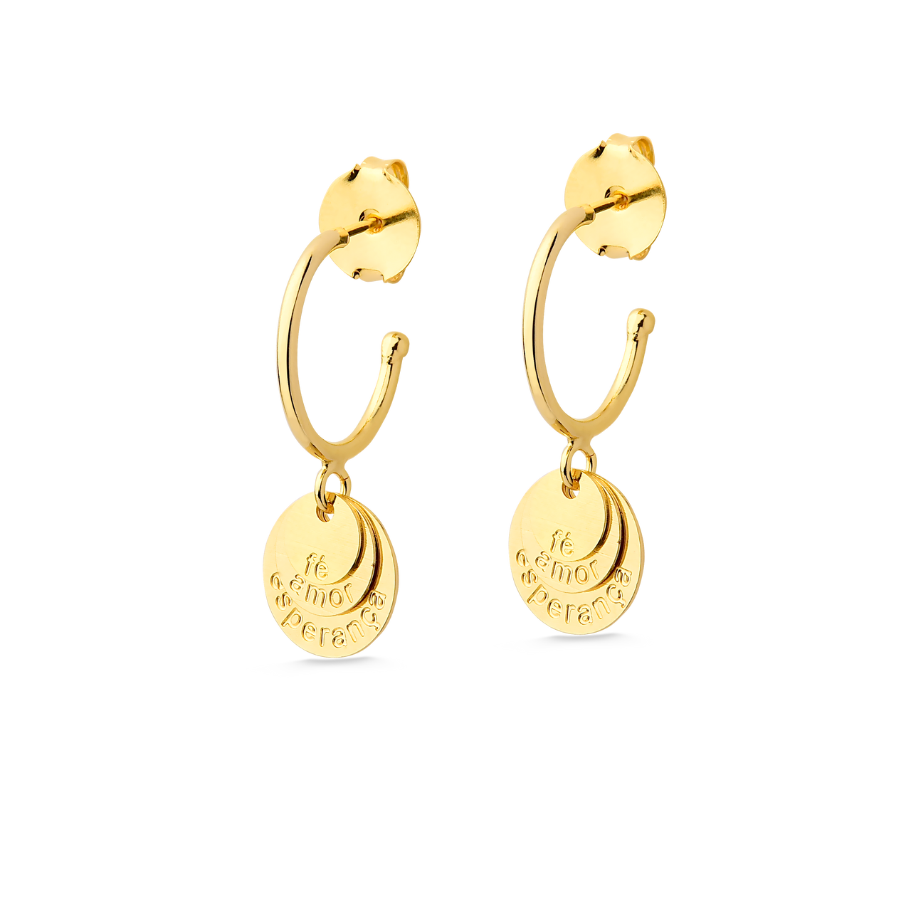 BRINCO DE ARGOLA FE AMOR E ESPERANÇA FOLHEADO A OURO 18K
