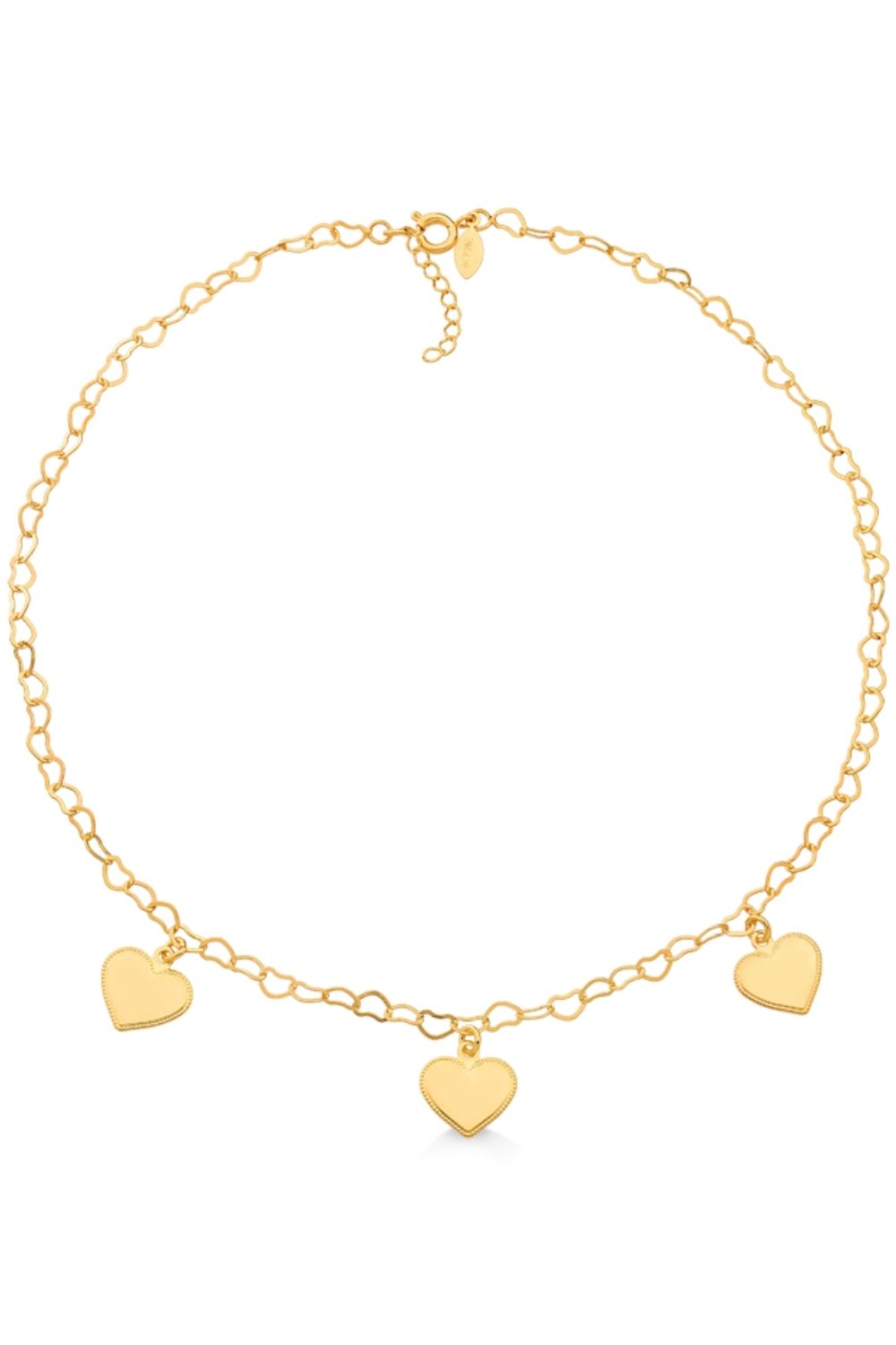 COLAR CHOKER ELO DE CORAÇÃO COM PINGENTES DE CORAÇÕES FOLHEADO A OURO 18K