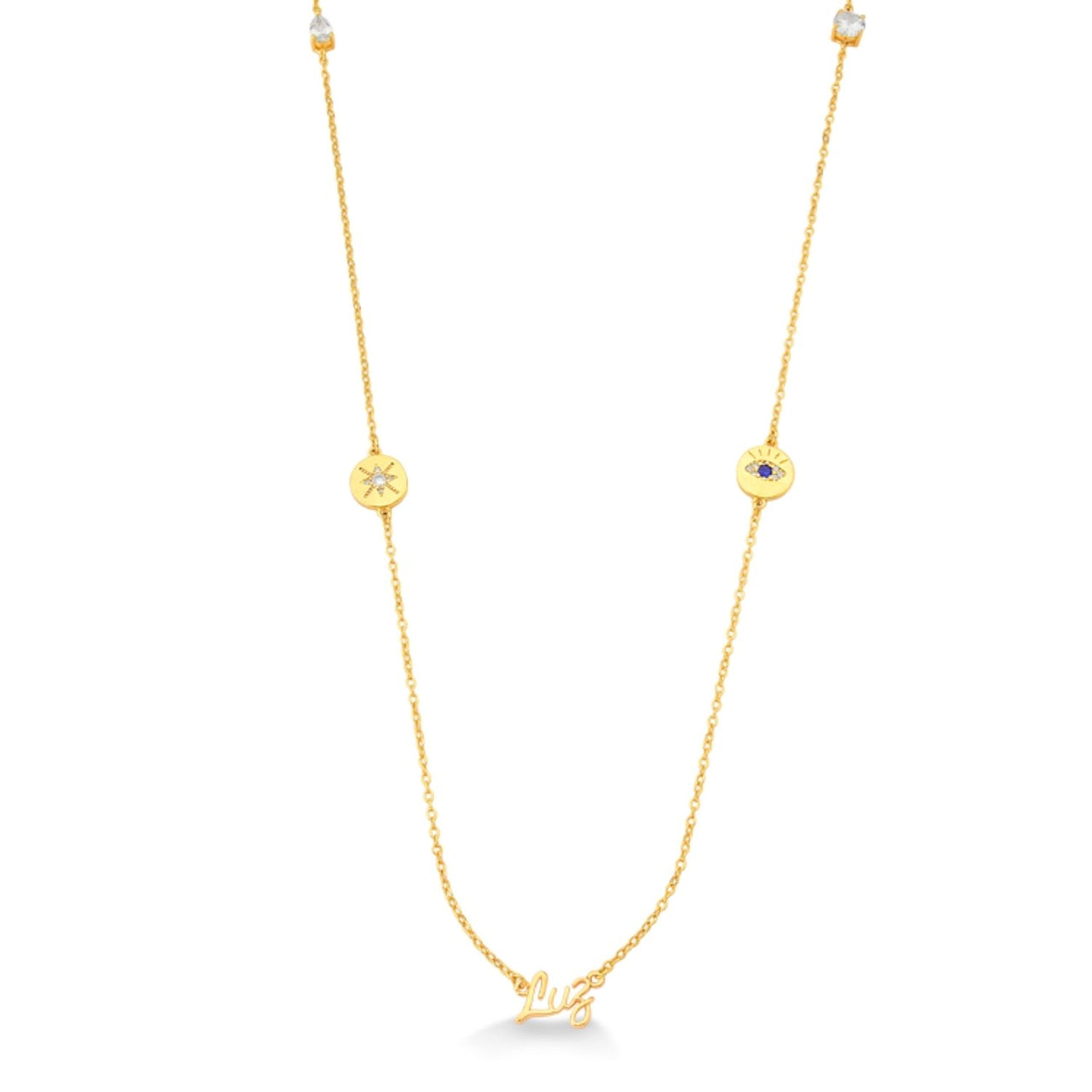 COLAR LONGO ESCRITO LUZ FOLHEADO A OURO 18K