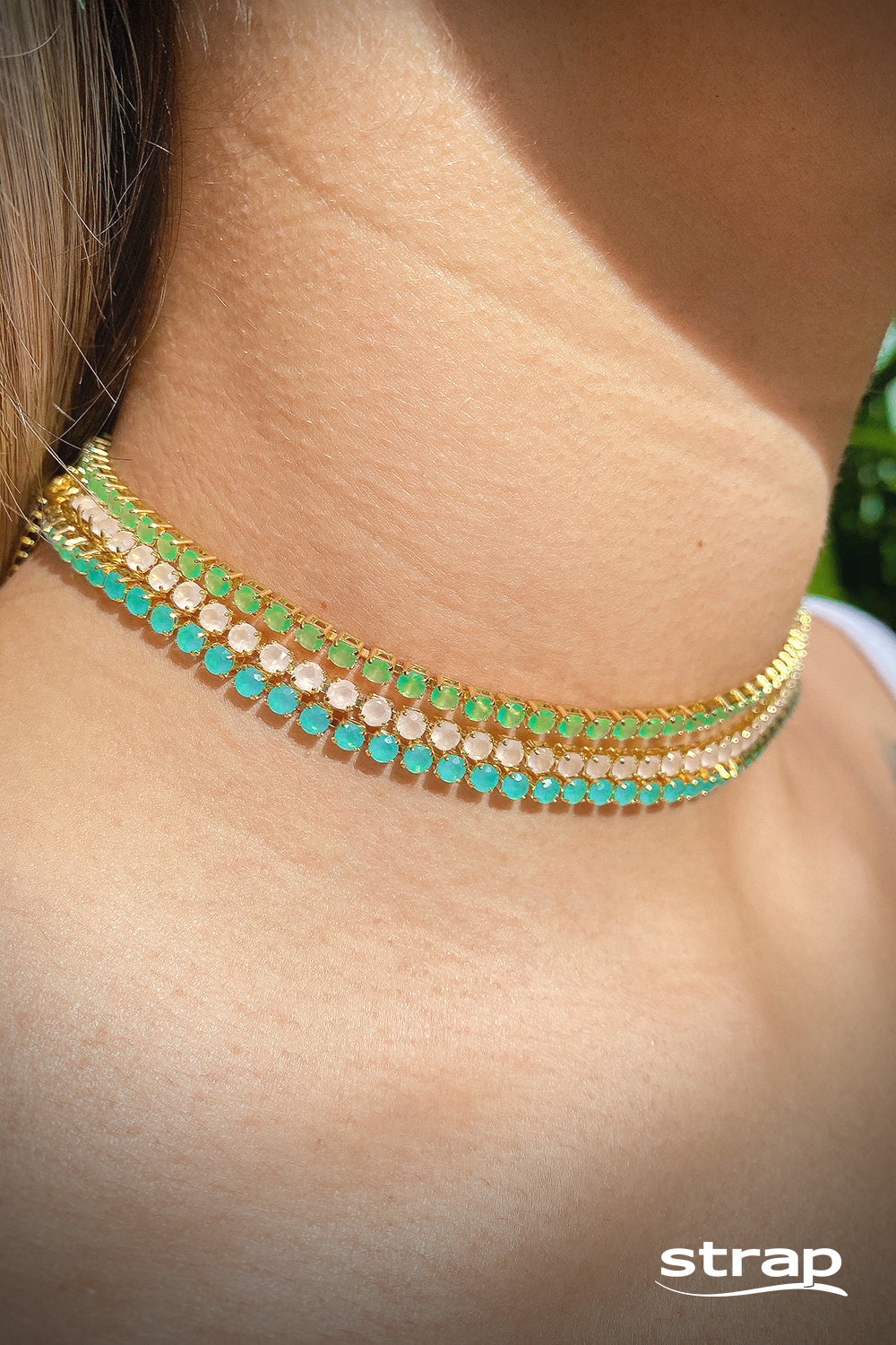 COLAR CHOKER RIVIEIRA VERDE MÉDIA FOLHEADO A OURO 18K