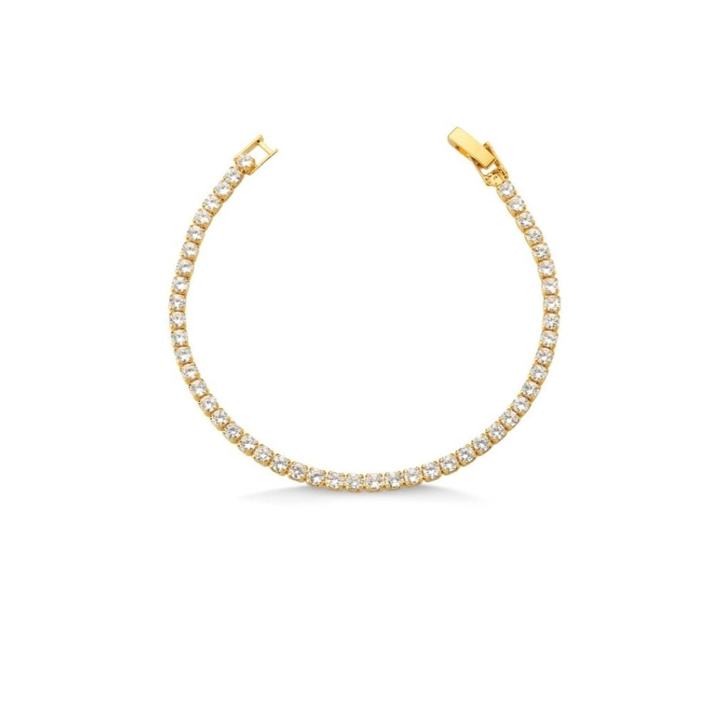 PULSEIRA RIVIERA CRISTAL FOLHEADA A OURO 18K