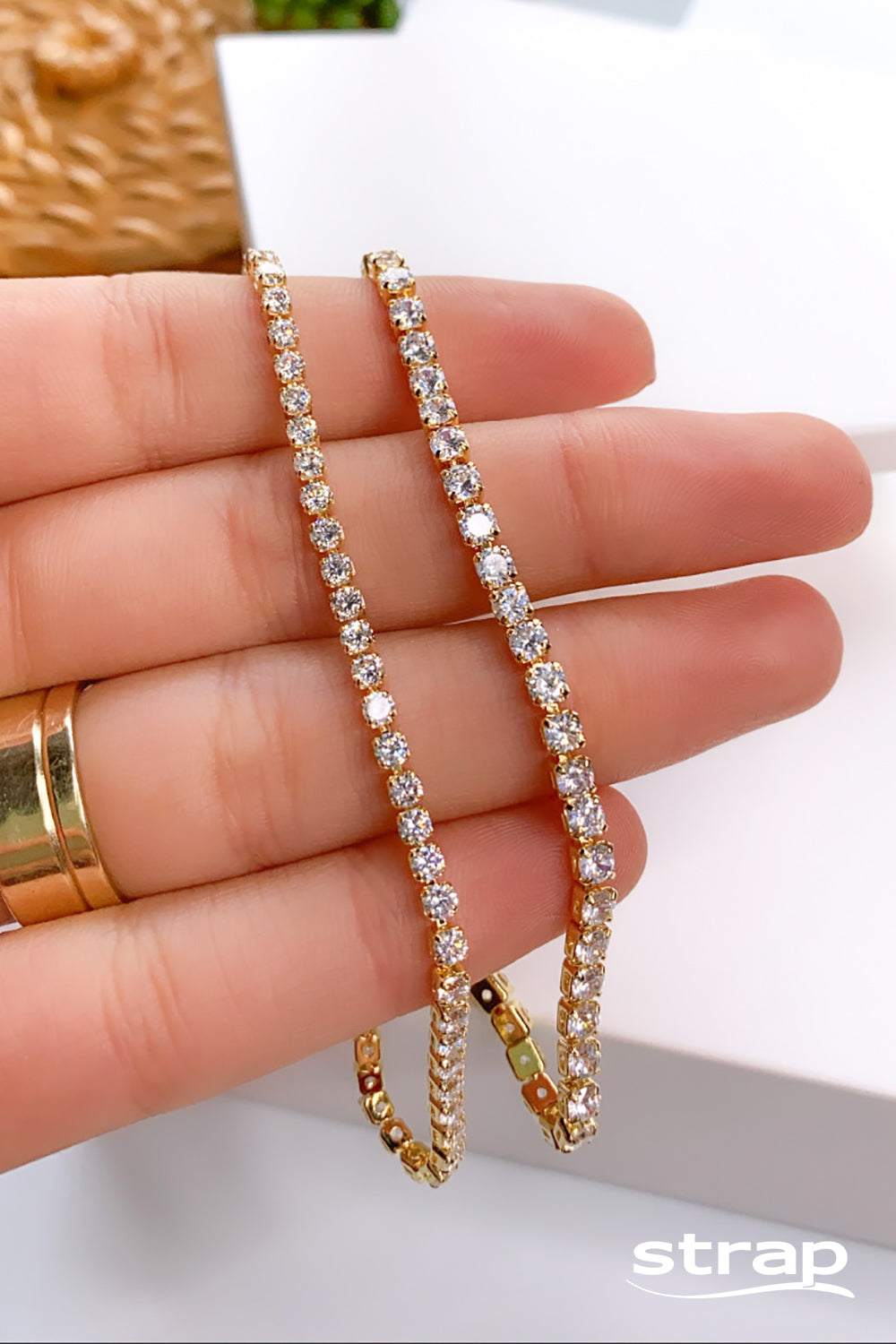PULSEIRA RIVIERA CRISTAL FOLHEADA A OURO 18K