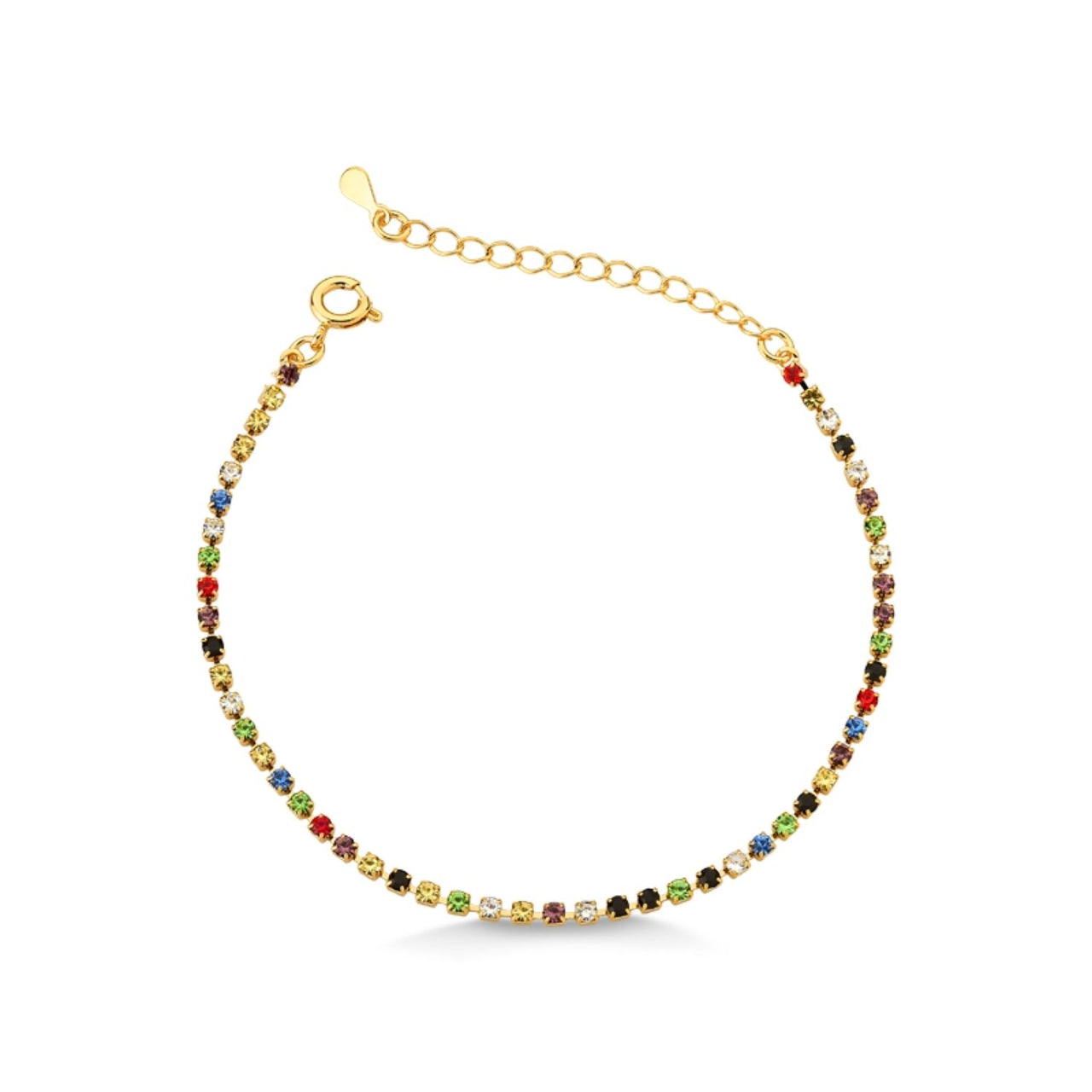 PULSEIRA STRASS COLORIDOS FOLHEADO A OURO 18K