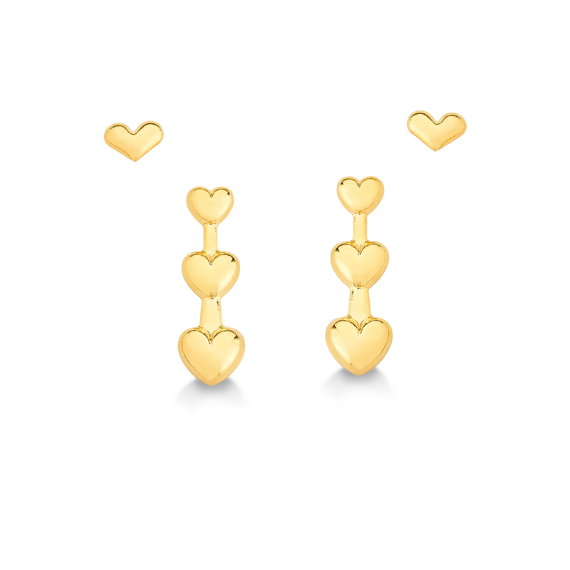 BRINCO DUPLA DE CORAÇÕES FOLHEADO A OURO 18K