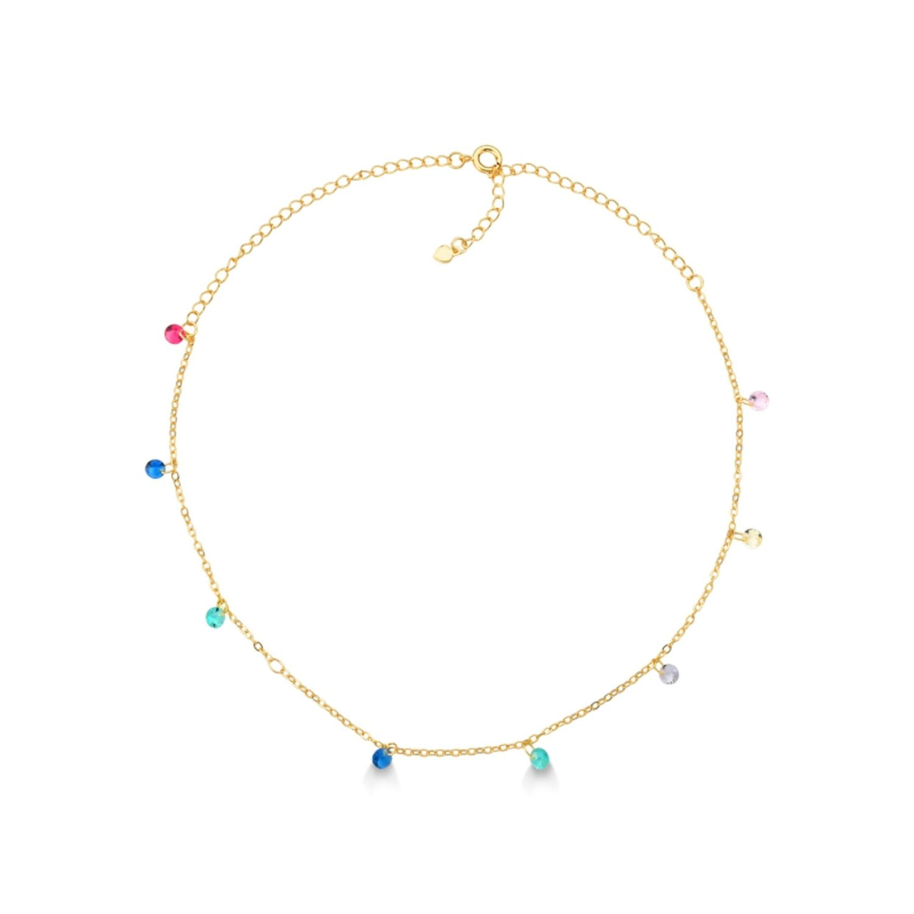 COLAR CHOKER COM PEDRAS COLORIDAS FOLHEADO A OURO 18K