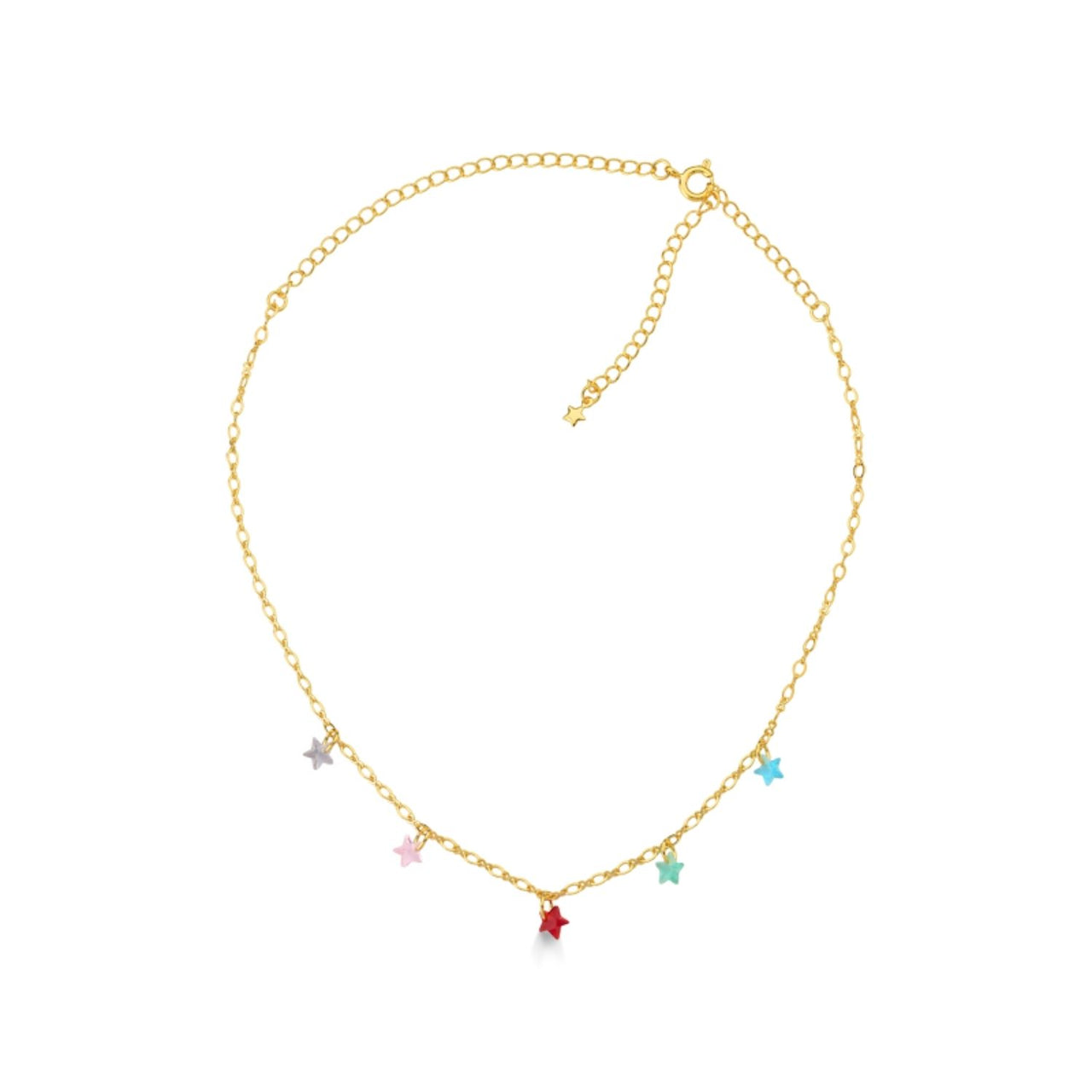 COLAR CHOKER COM PEDRAS COLORIDAS DE ESTRELAS FOLHEADO A OURO 18K