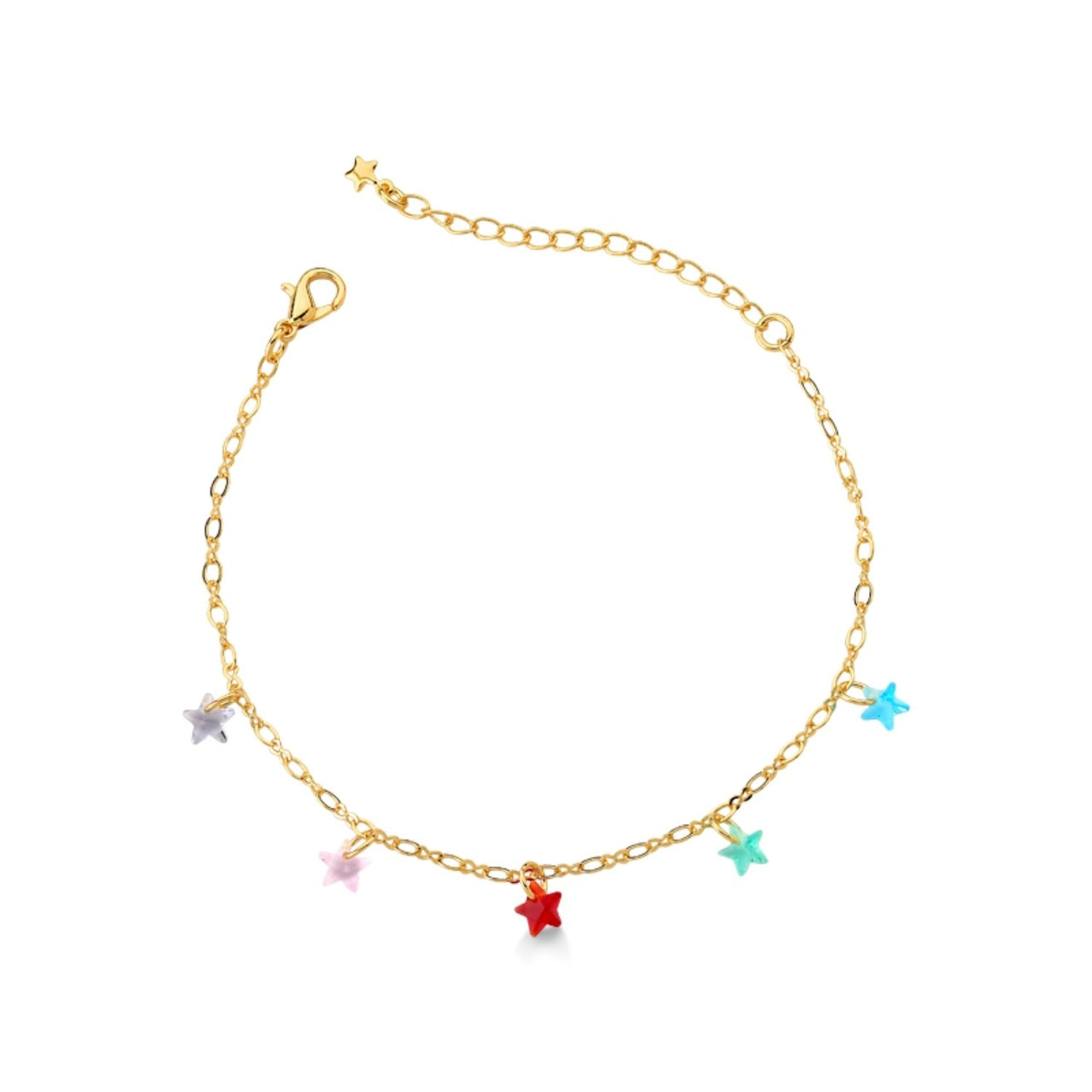 PULSEIRA COM PEDRAS DE ESTRELAS COLORIDAS FOLHEADO A OURO 18K