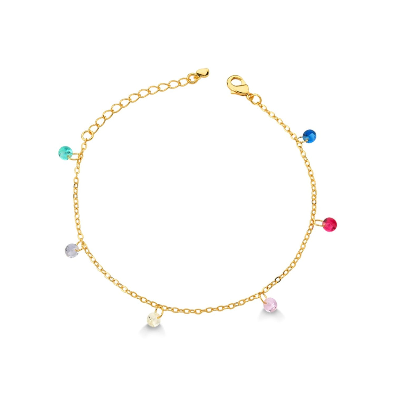PULSEIRA COM PEDRAS COLORIDAS FOLHEADO A OURO 18K
