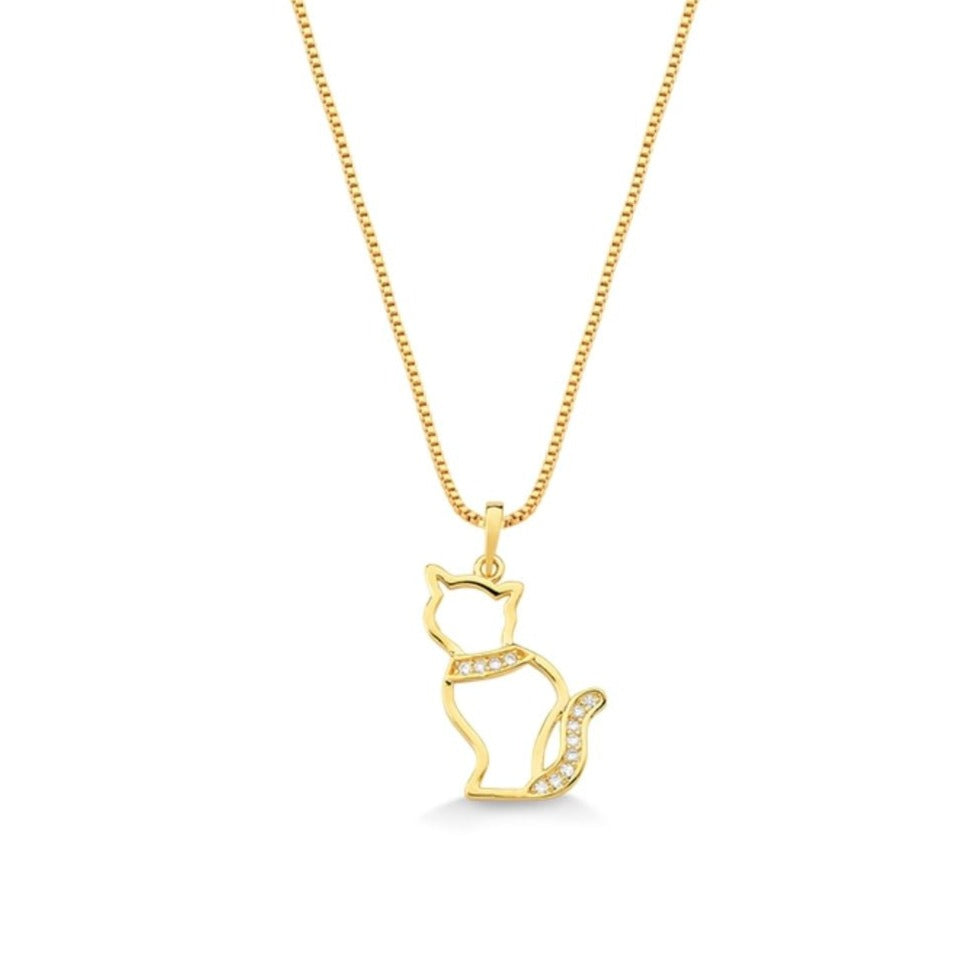 COLAR PET GATO COM ZIRCONIA FOLHEADO A OURO 18K