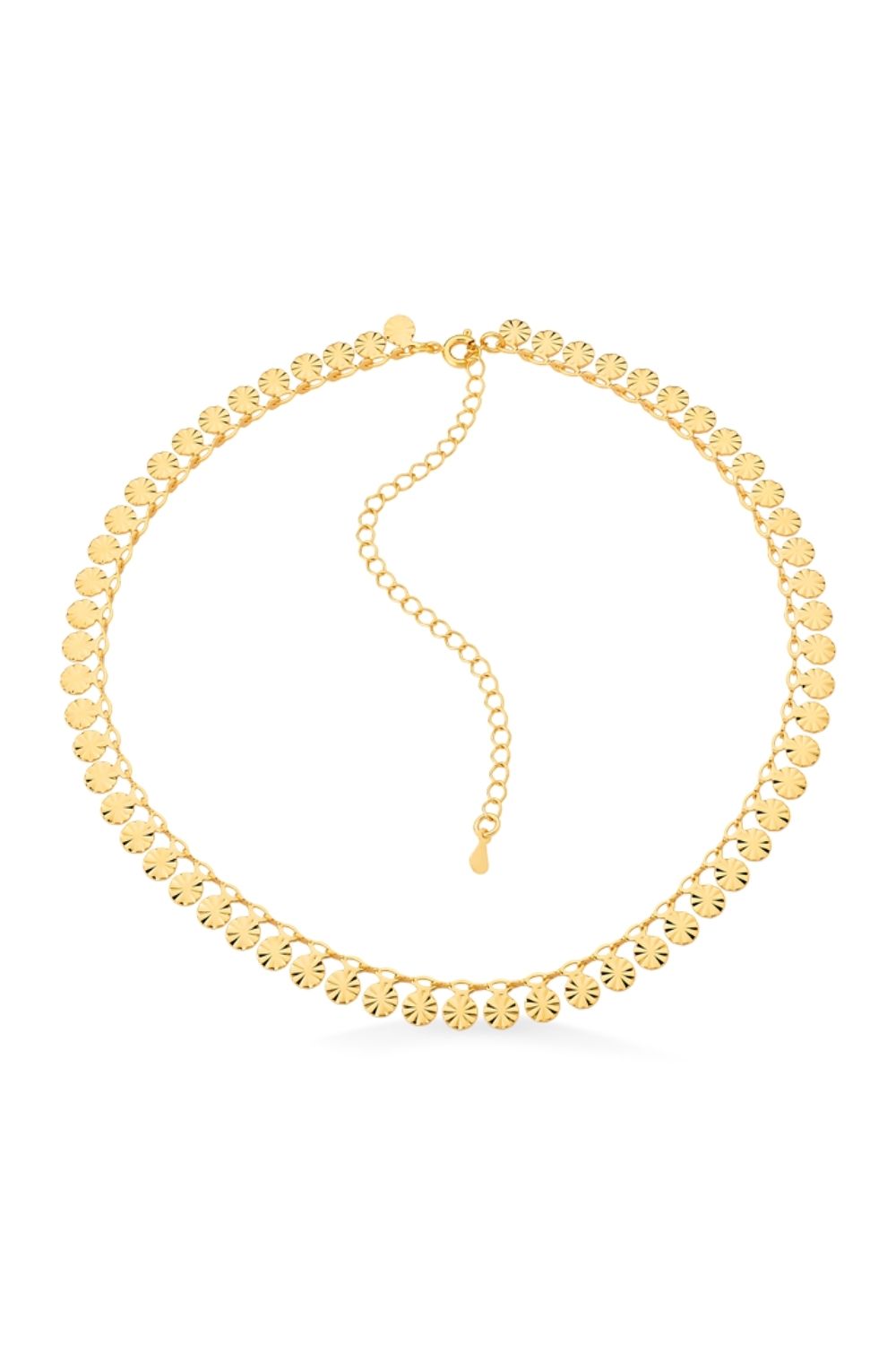COLAR CHOKER COM PLAQUINHAS REDONDAS TRABALHADAS FOLHEADO A OURO 18K