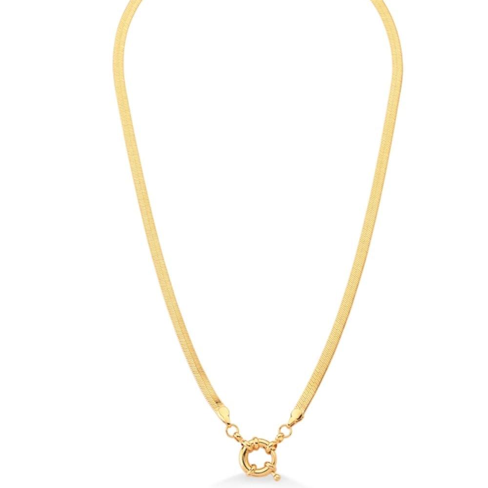 COLAR FITA COM FECHO BOIA FRONTAL FOLHEADO A OURO 18K